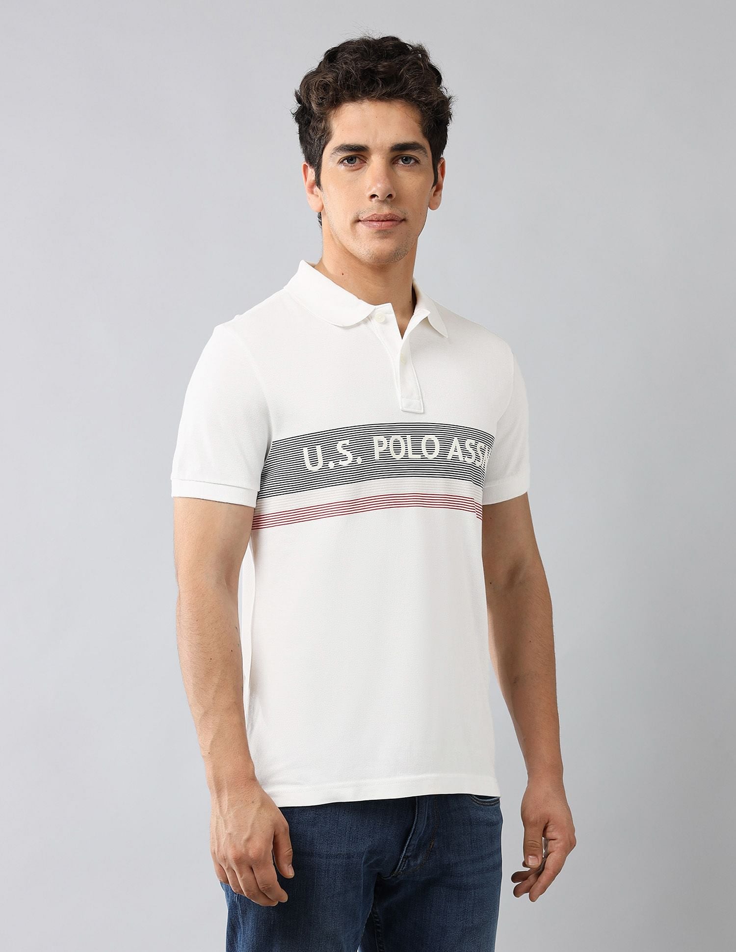 Brand Printed Muscle Fit Polo Shirt Ivory - U.S. POLO ASSN. | Large