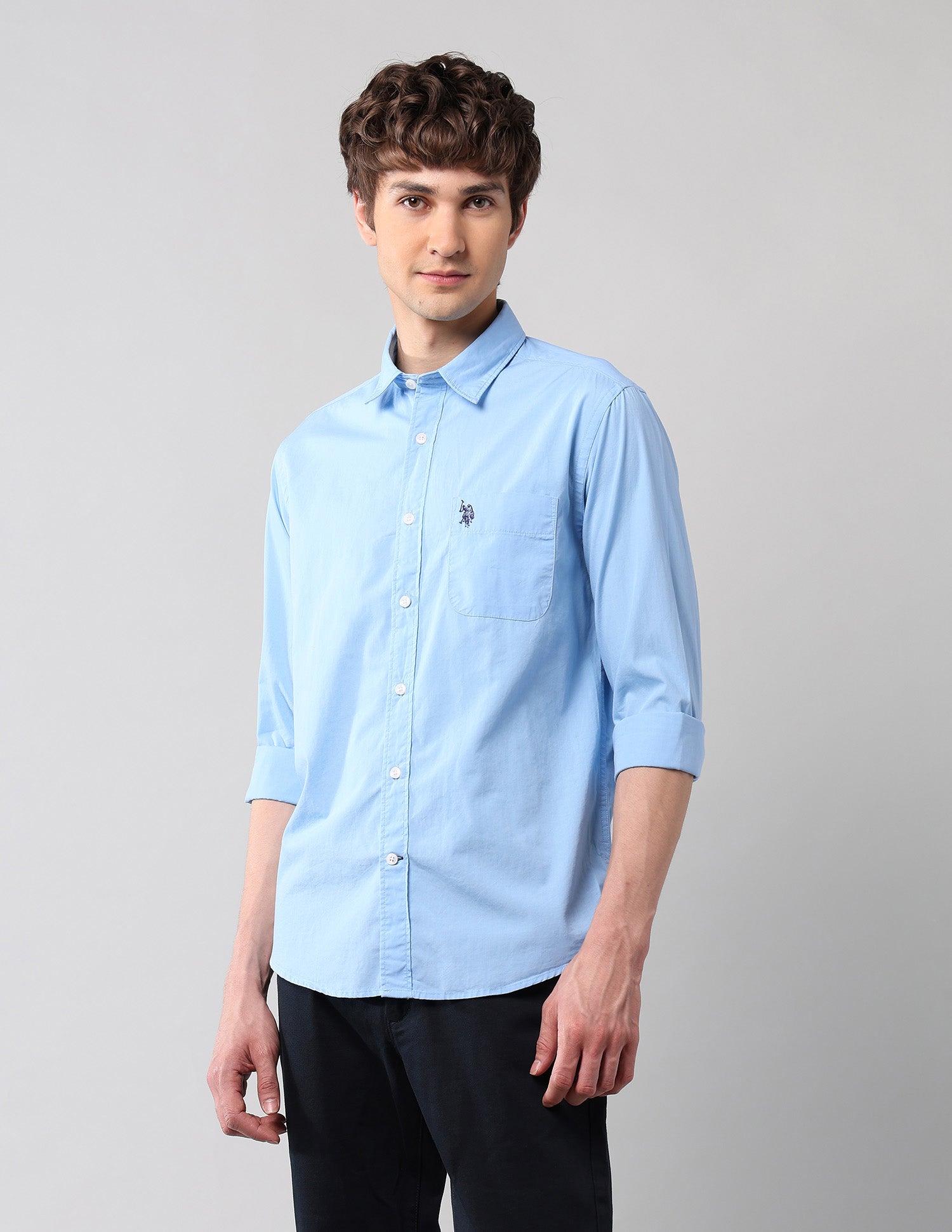 Pure Cotton Regular Fit Shirt Blue - U.S. Polo Assn. India | Large