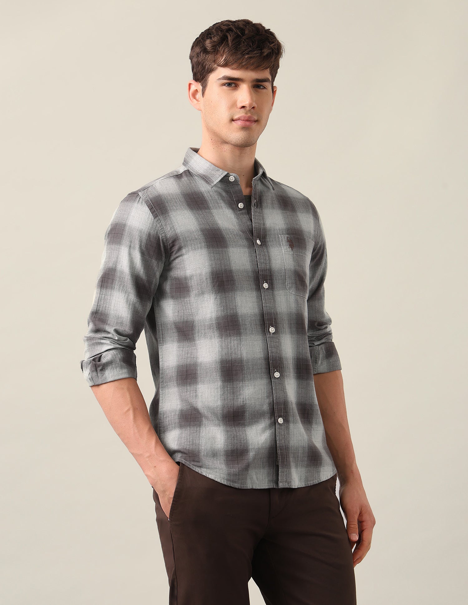 Plaid Checked Twill Shirt Light Brown - U.S. Polo Assn. India | Large