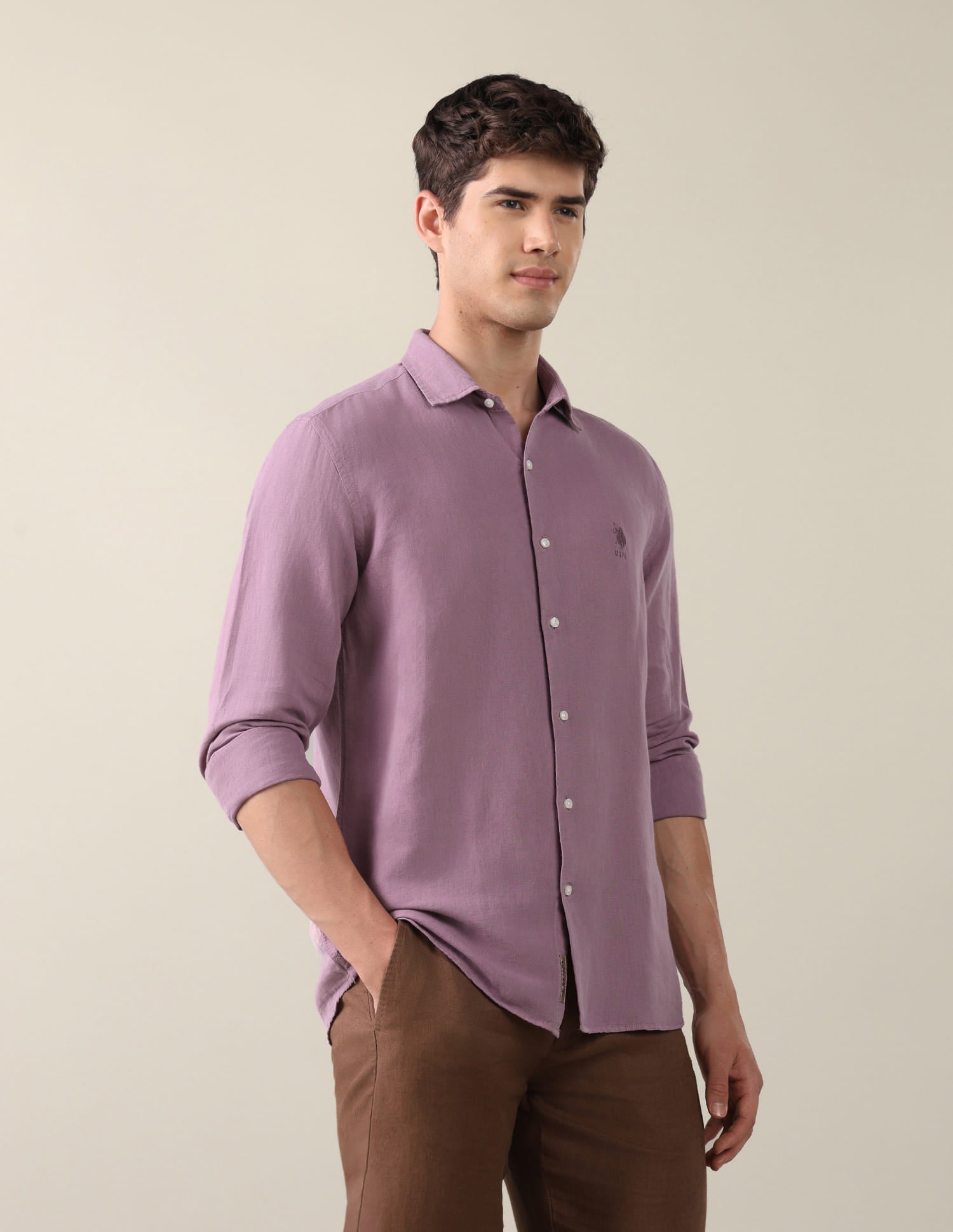 Solid Regular Fit Shirt Purple - U.S. Polo Assn. India | Large