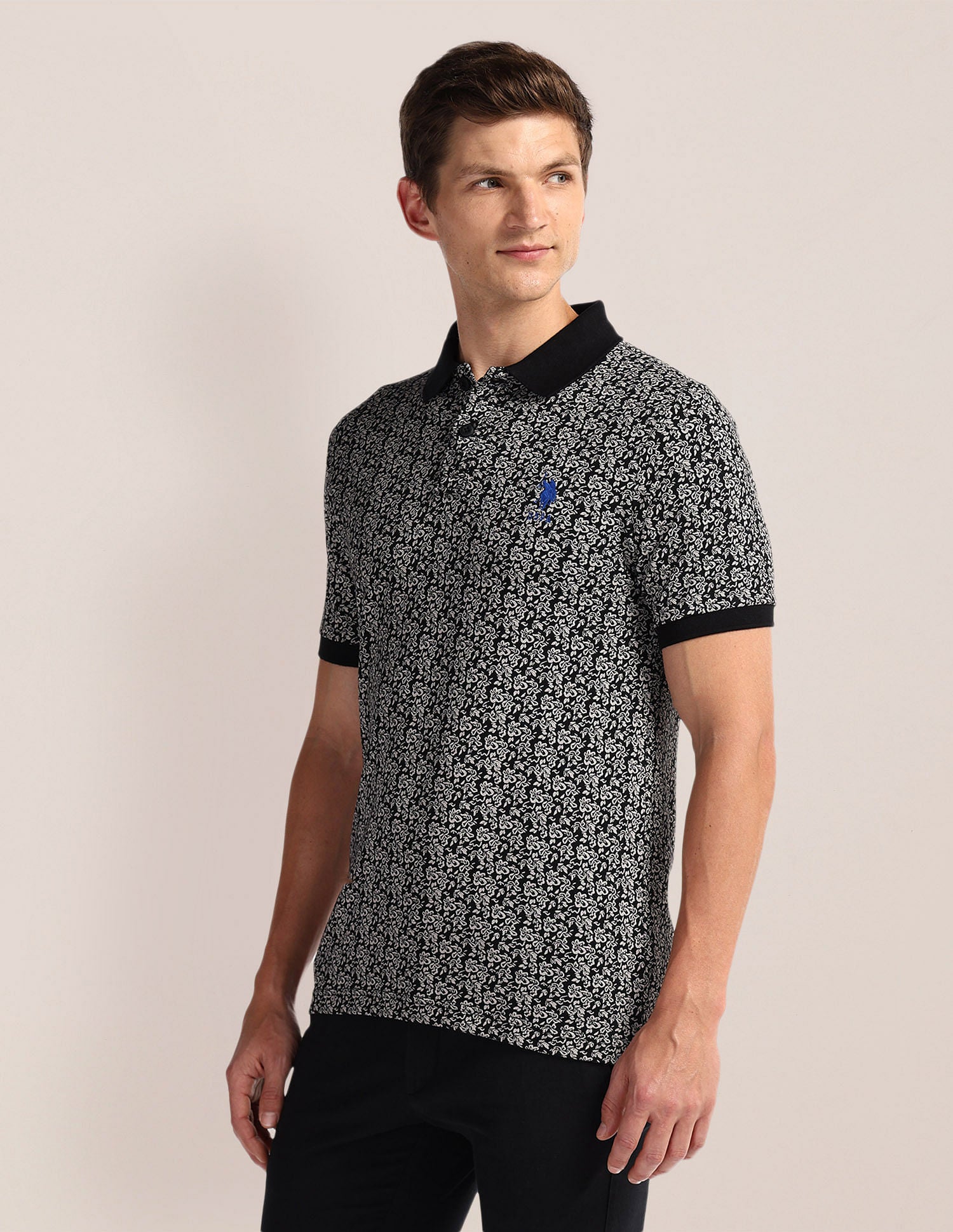 Floral Print Slim Fit Polo Shirt Black - U.S. POLO ASSN. | Large