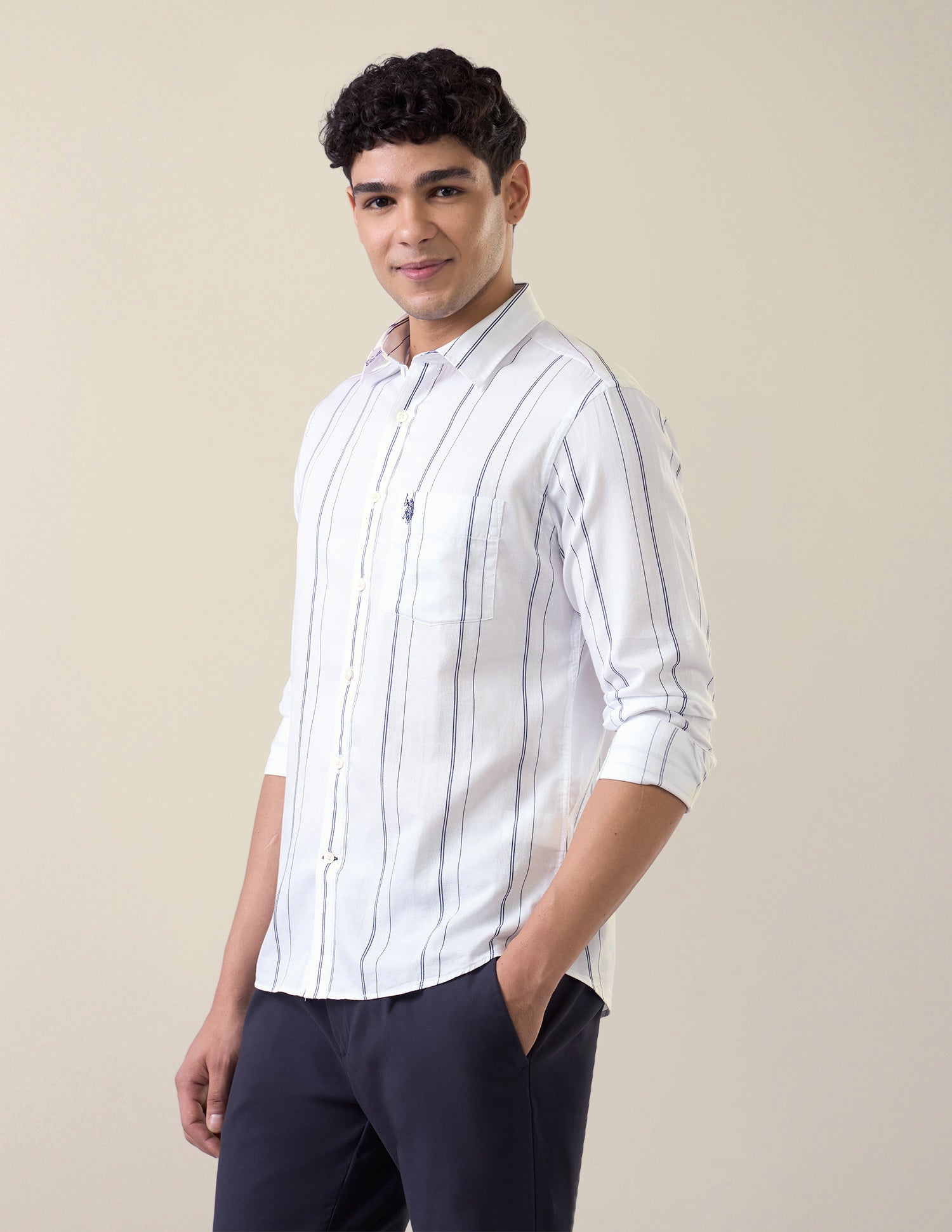Vertical Striped Tailored Fit Shirt White - U.S. Polo Assn. India | Large