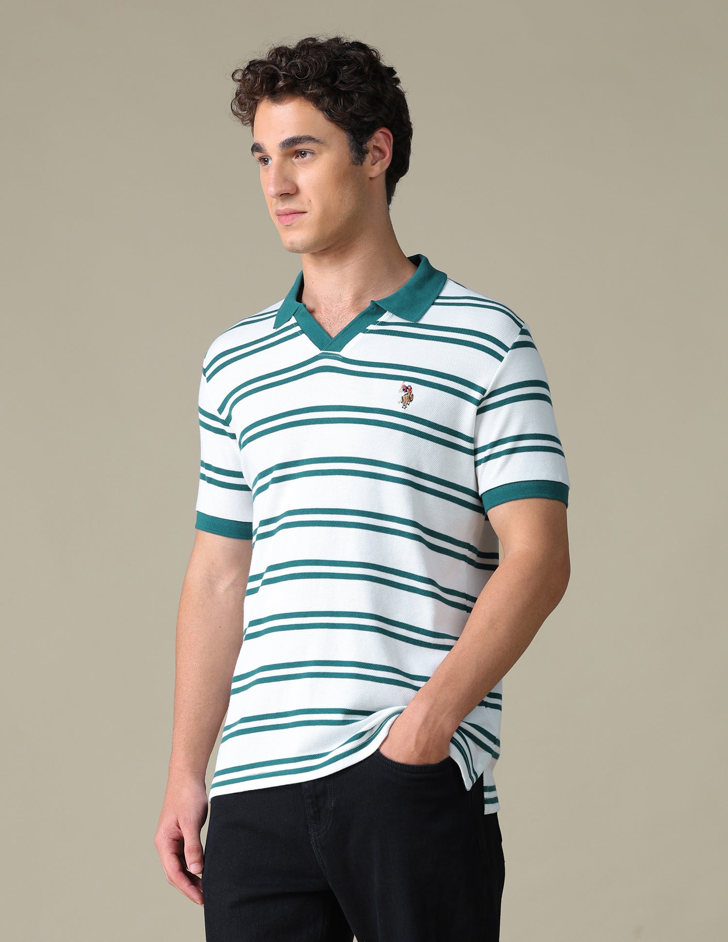 Horizontal Striped Regular Fit Polo Shirt Teal - U.S. Polo Assn. India | Large