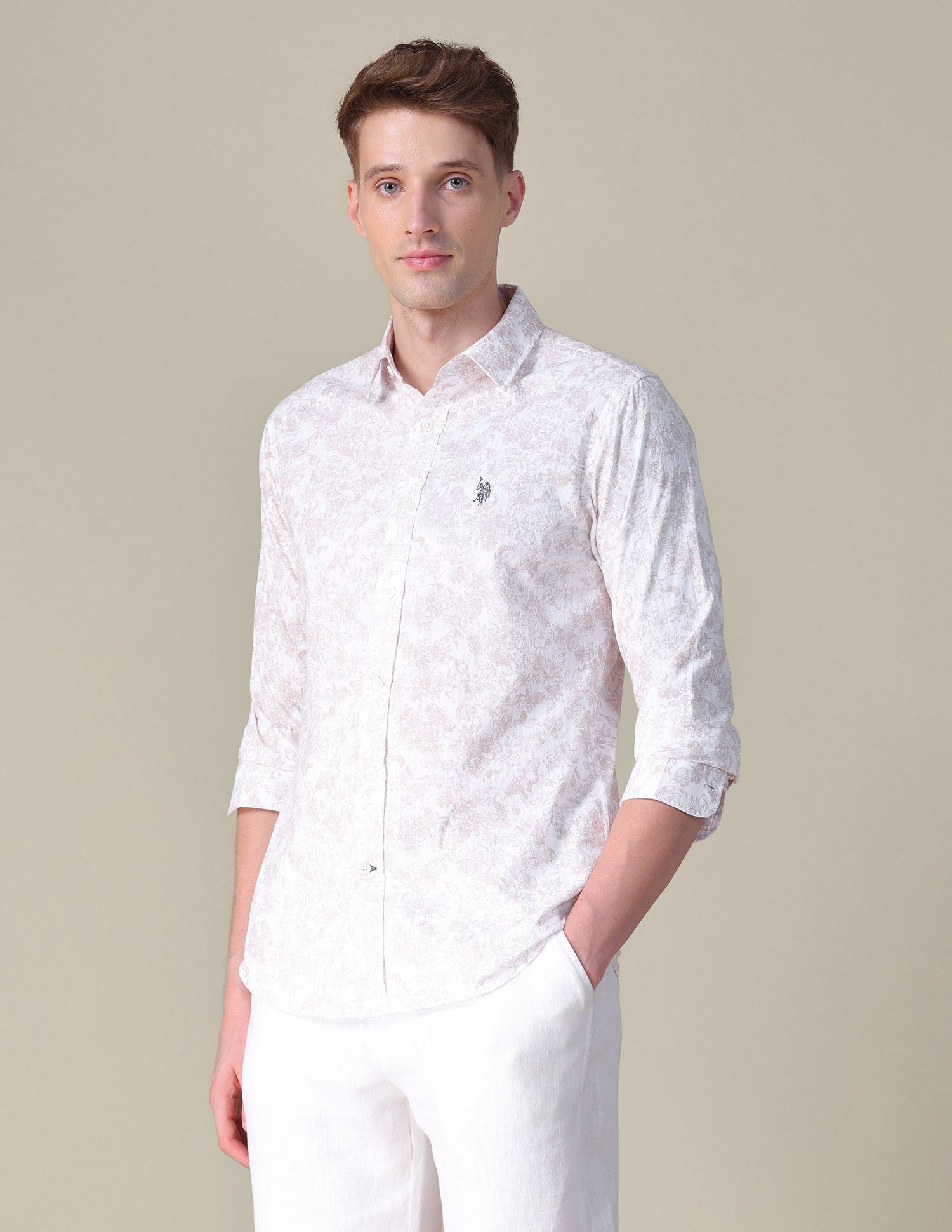 Floral Printed Tailored Fit Shirt Light Blue - U.S. POLO ASSN. | Large