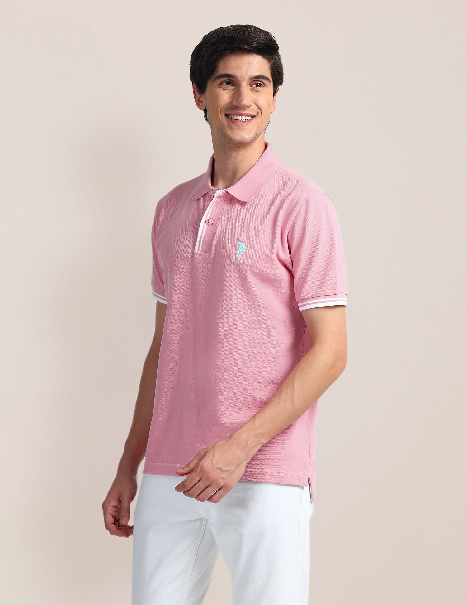 Tipped Placket Slim Polo Shirt Pink - U.S. Polo Assn. India | Large