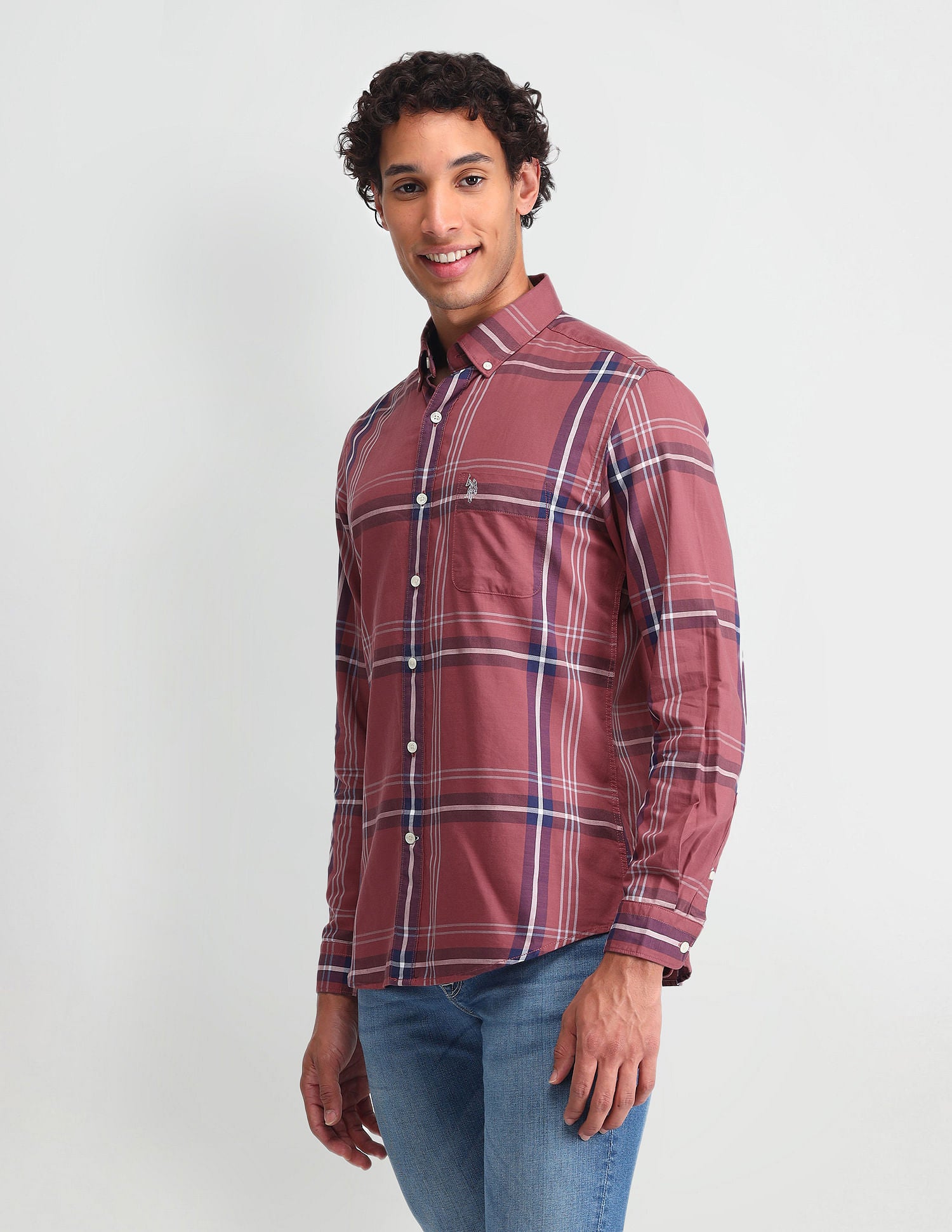 Grid Tattersall Checked Slim Fit Shirt Red - U.S. Polo Assn. India | Large
