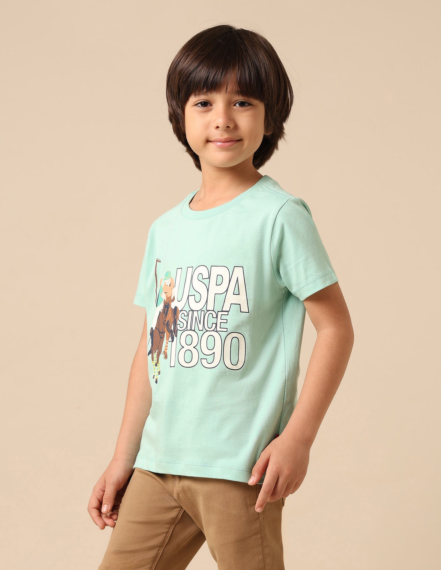Boys Graphic Brand Printed Regular Fit T Shirt Mint - U.S. POLO ASSN. | Large