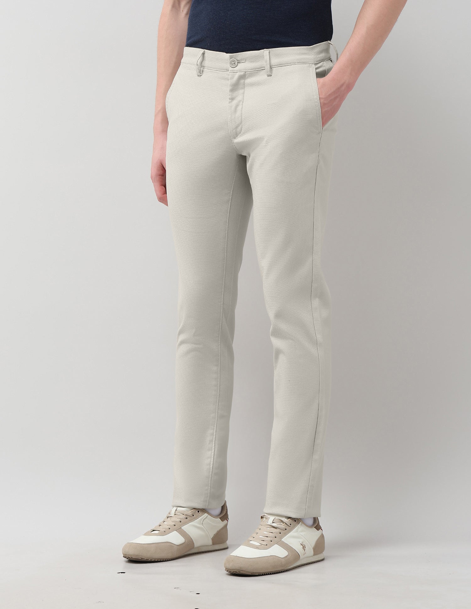 Denver Slim Fit Textured Trousers Stone - U.S. Polo Assn. India | Large