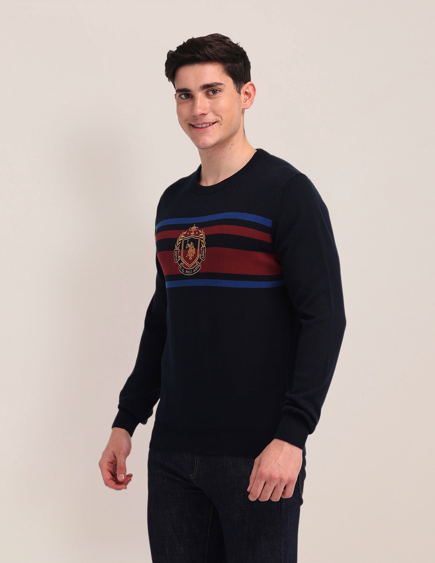 Crest Logo Cotton Sweater Navy - U.S. Polo Assn. India | Large
