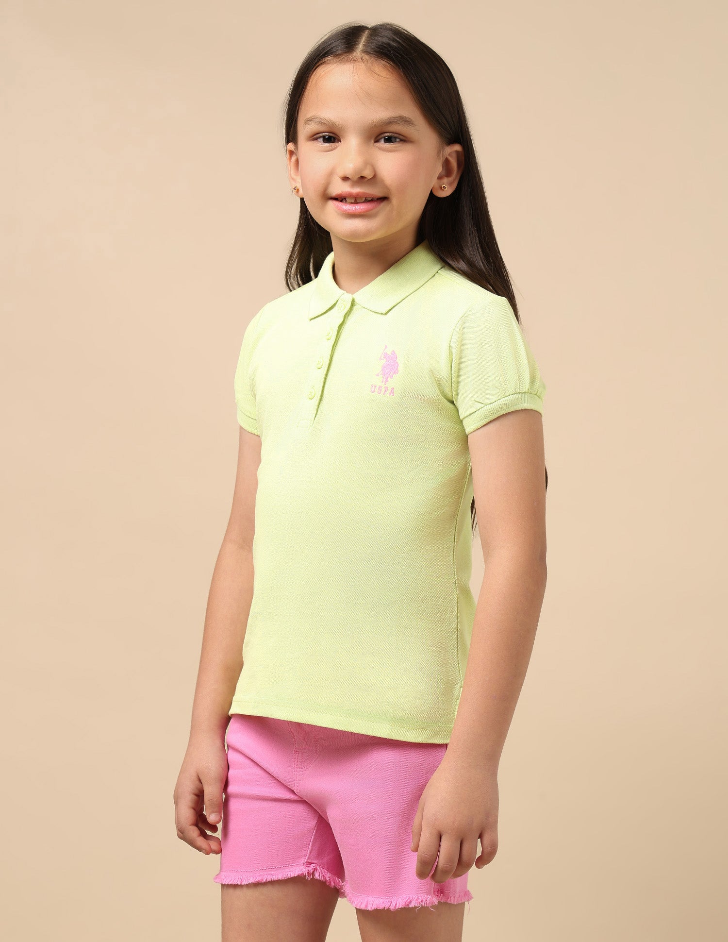 Puff Sleeve Cotton Polo Shirt Light Green - U.S. POLO ASSN. | Large