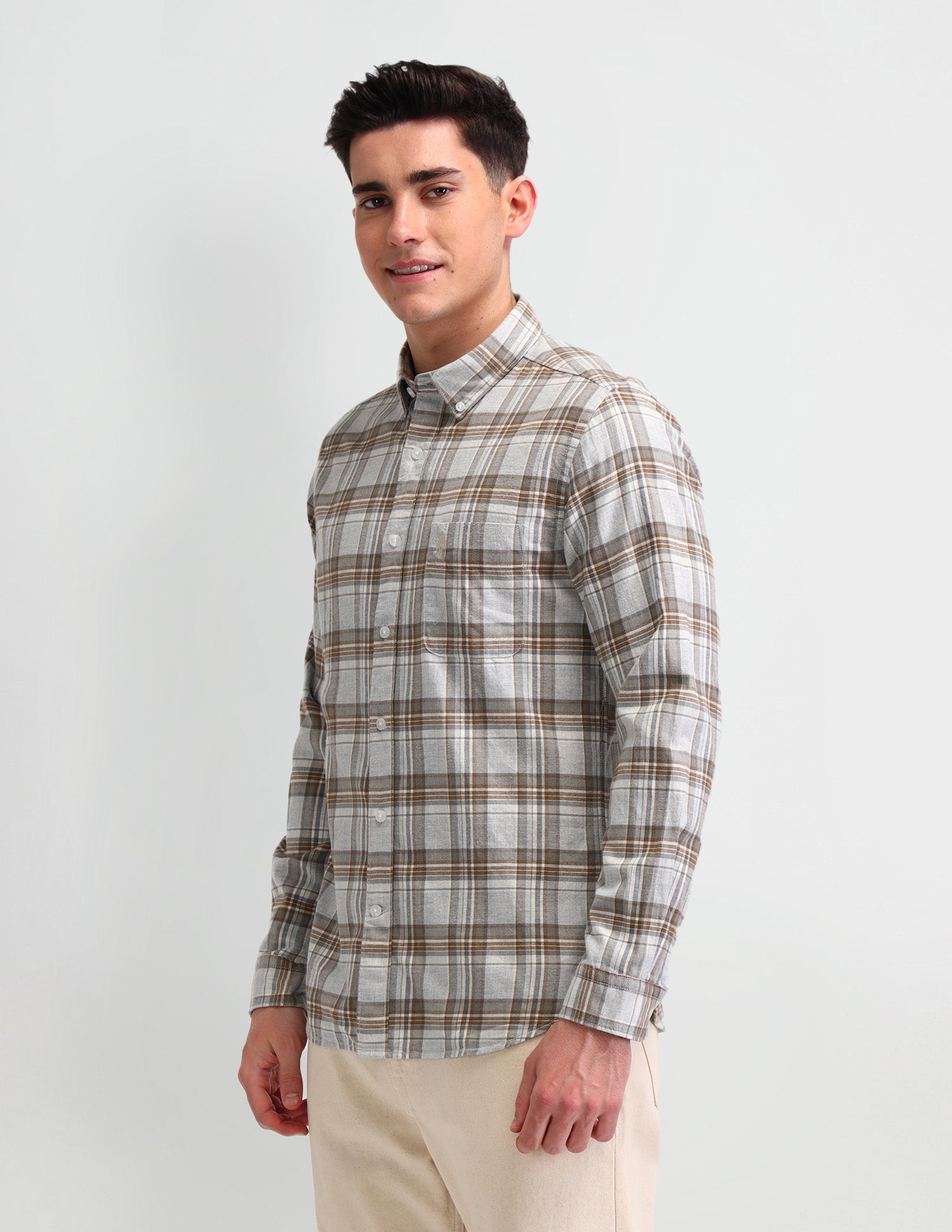 Tartan Checked Corduroy Shirt Grey - U.S. Polo Assn. India | Large