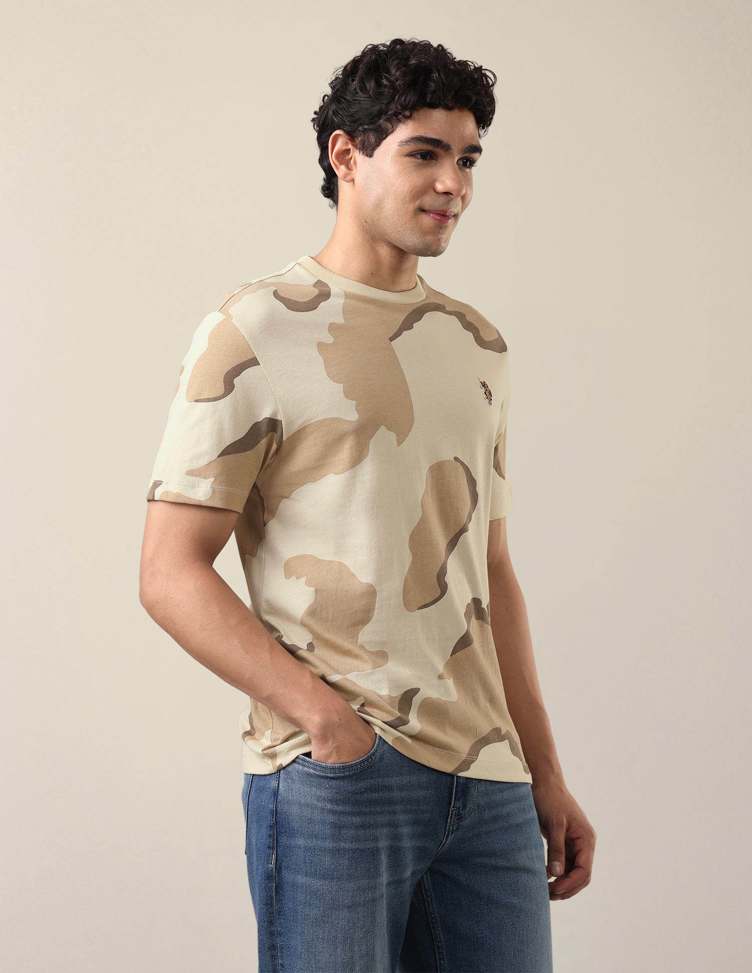 All-Over Printed Relaxed Fit T-Shirt Ecru - U.S. Polo Assn. India | Large