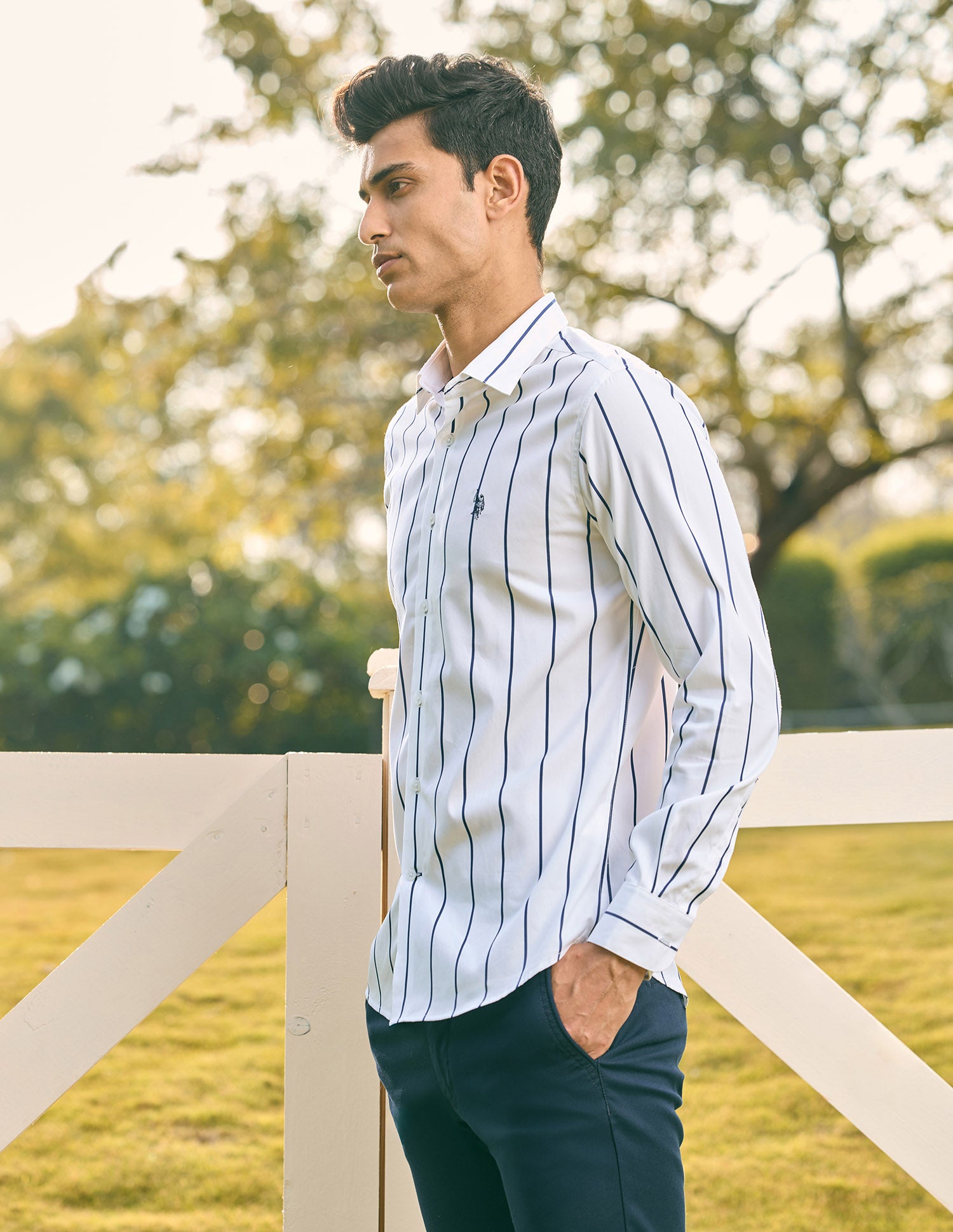 Pacho X Vertical Striped Tailored Fit Shirt White - U.S. Polo Assn. India | Large