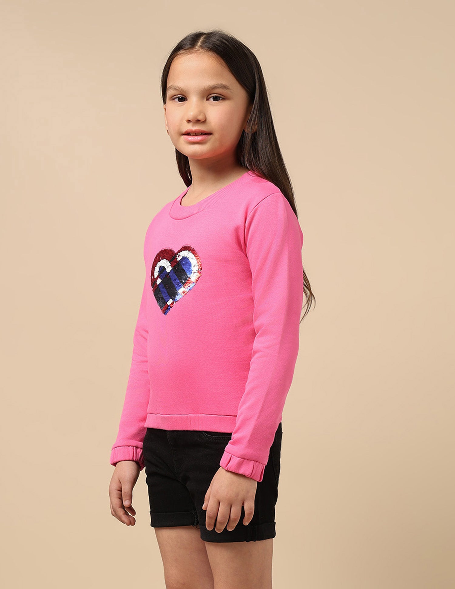 Girls Heart Flip Sequin Sweatshirt Pink - U.S. POLO ASSN. | Large