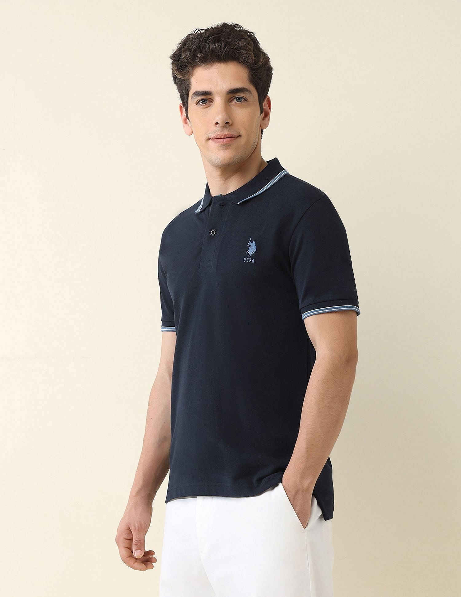 Slim Fit Solid Polo Shirt Navy - U.S. Polo Assn. India | Large