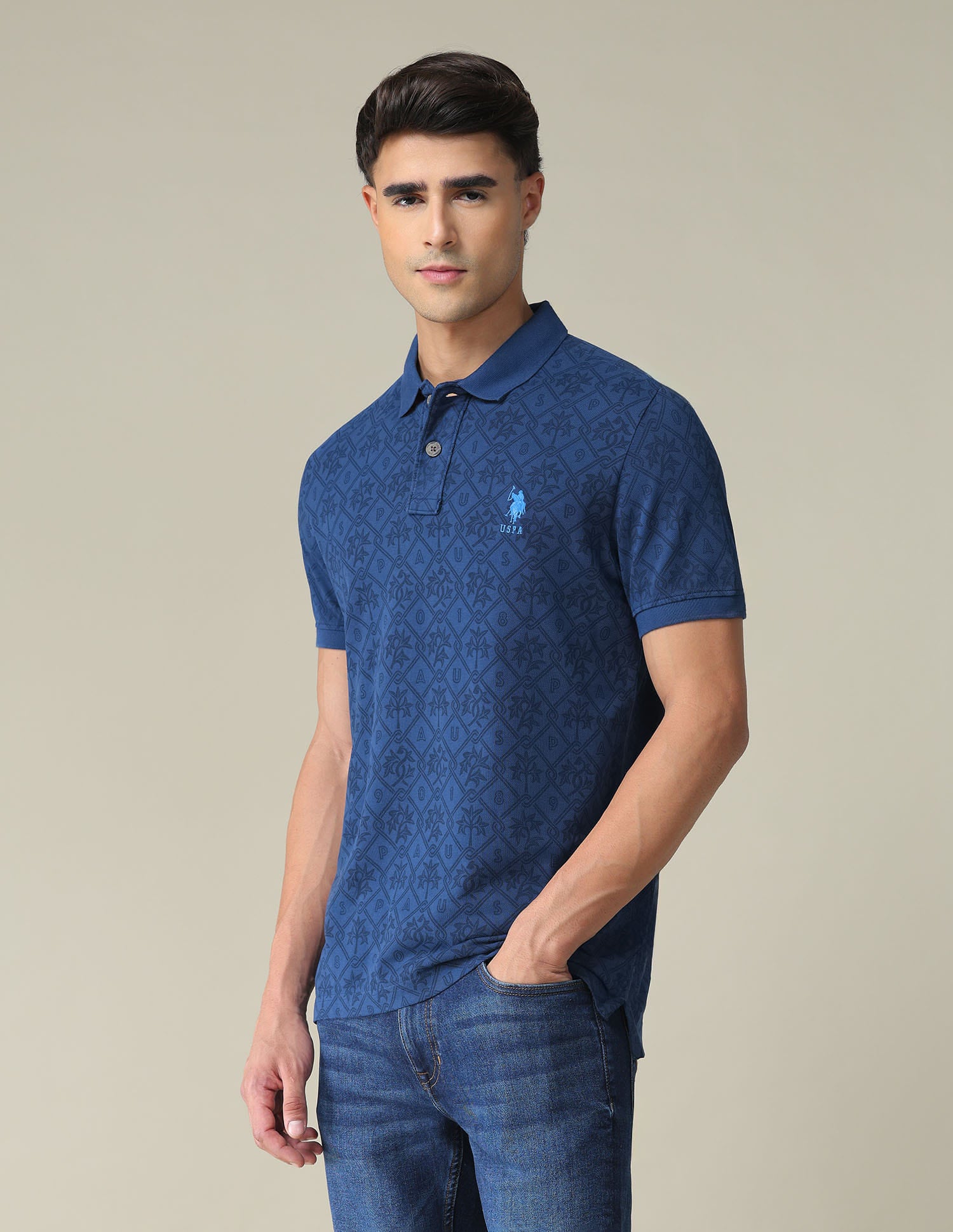Floral Print Cotton Polo Shirt Navy - U.S. Polo Assn. India | Large