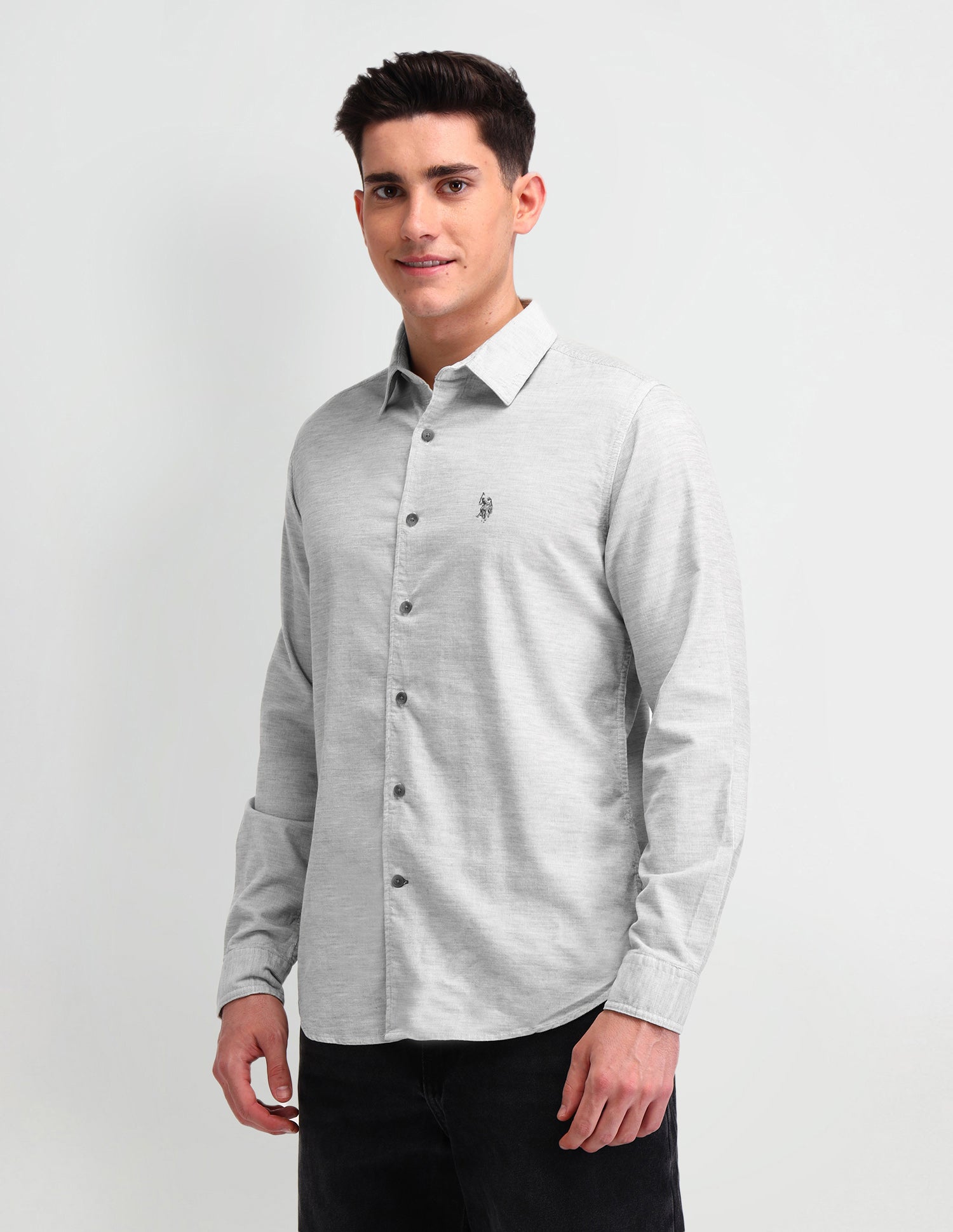 Textured Slim Fit Cotton Shirt Grey - U.S. Polo Assn. India | Large