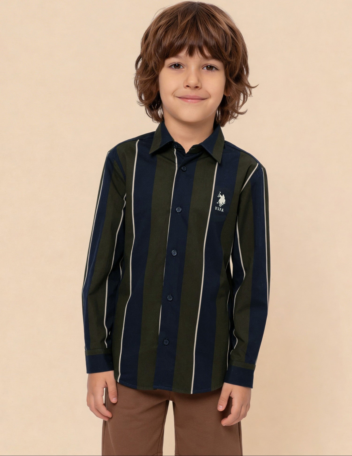 Vertical Striped Regular Fit Shirt Olive - U.S. Polo Assn. India | Large