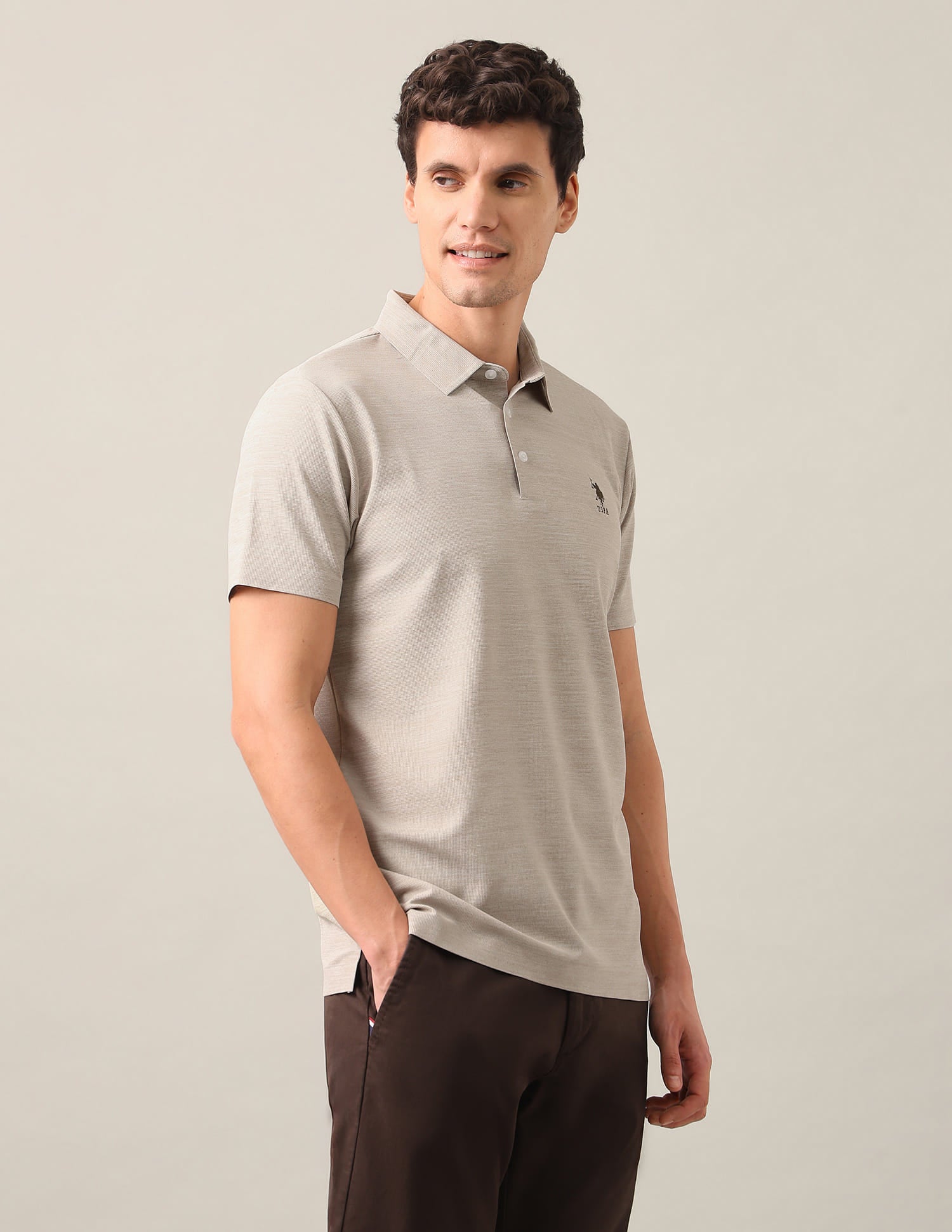 Solid Slim Fit Polo Shirt Brown - U.S. Polo Assn. India | Large