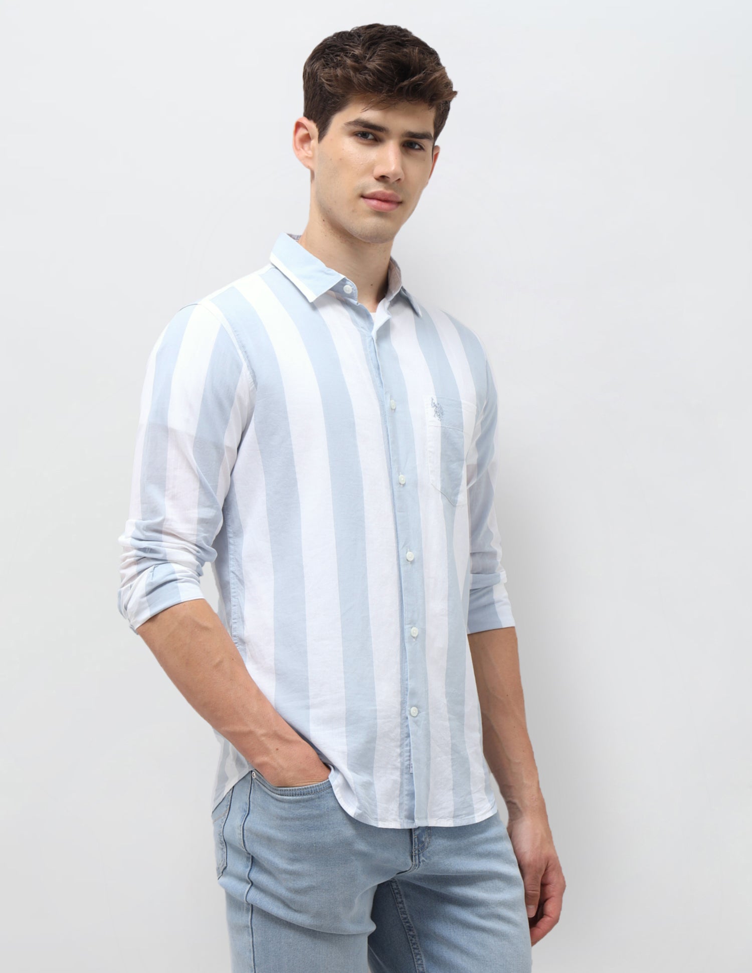 Vertical Striped Regular Fit Shirt Teal - U.S. Polo Assn. India | Large