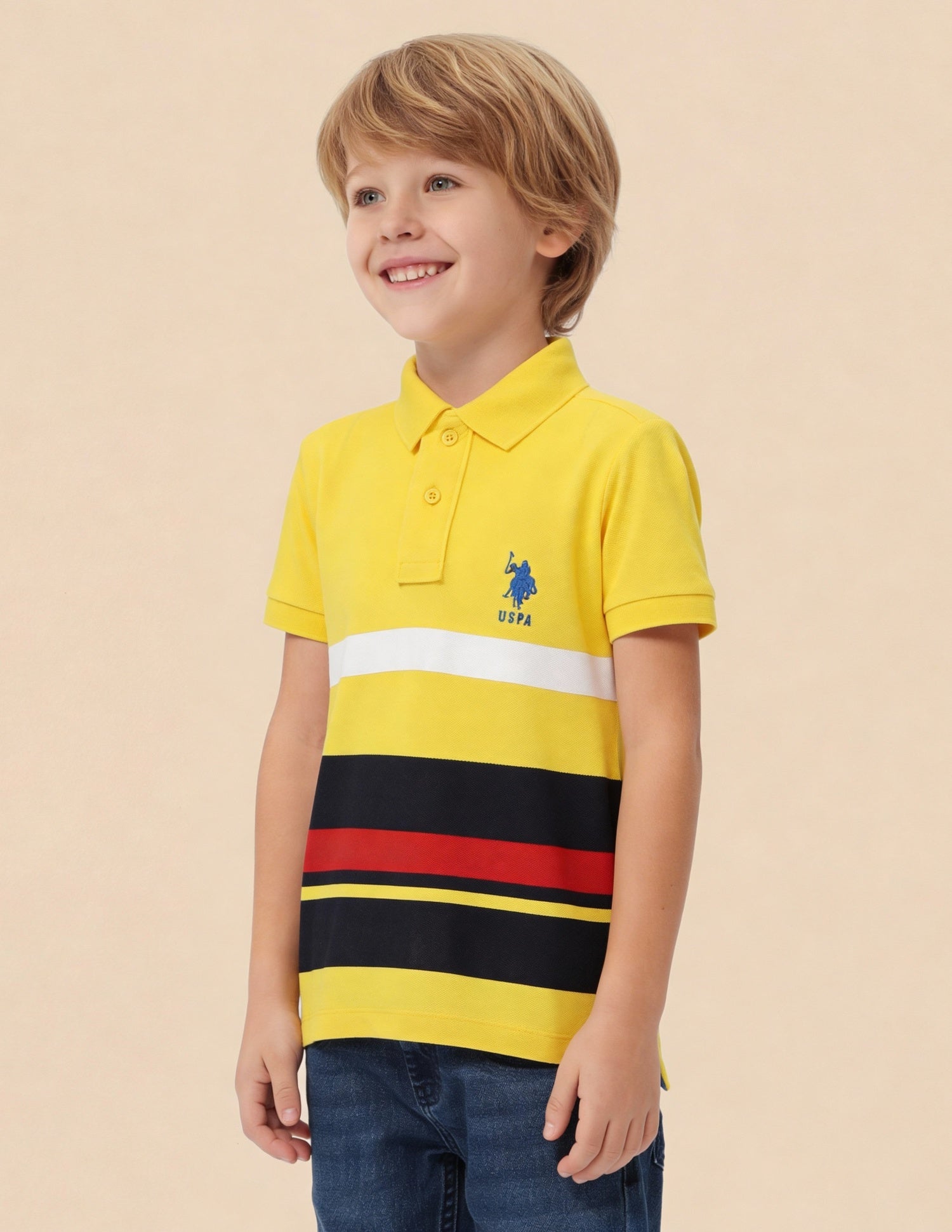 Boys Horizontal Stripe Polo Shirt Yellow - U.S. Polo Assn. India | Large