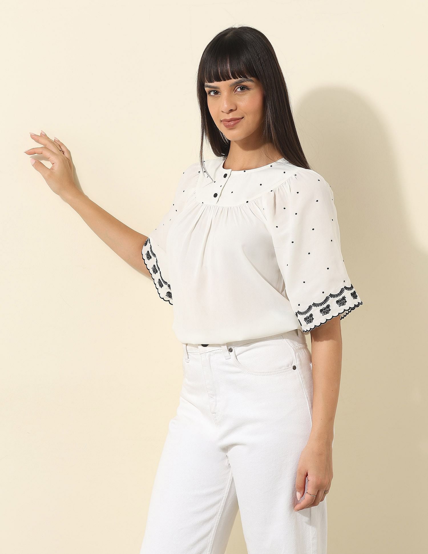 Floral Embroidered Top Off White - U.S. POLO ASSN. | Large