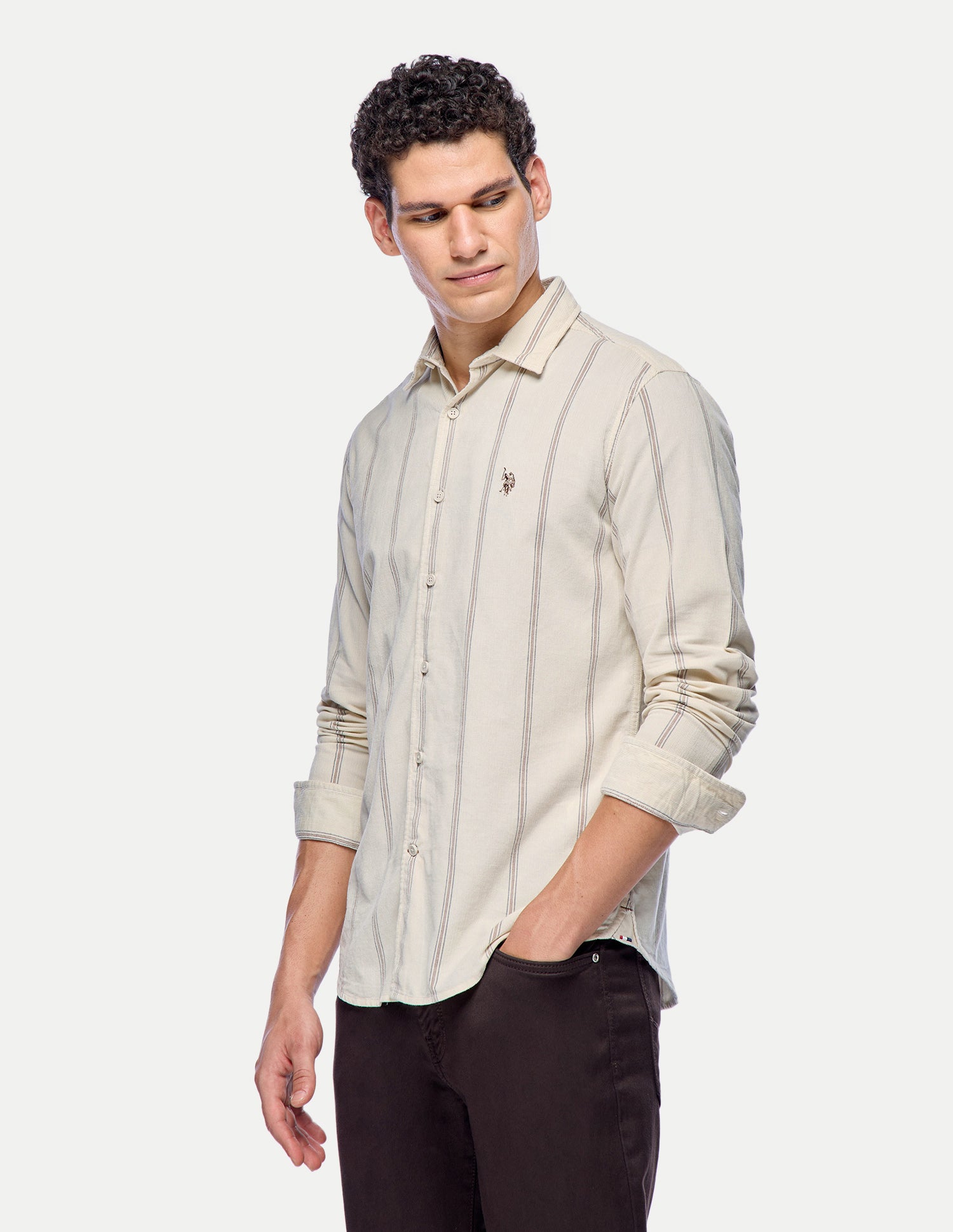 Vertical Striped Corduroy Shirt Ivory - U.S. Polo Assn. India | Large