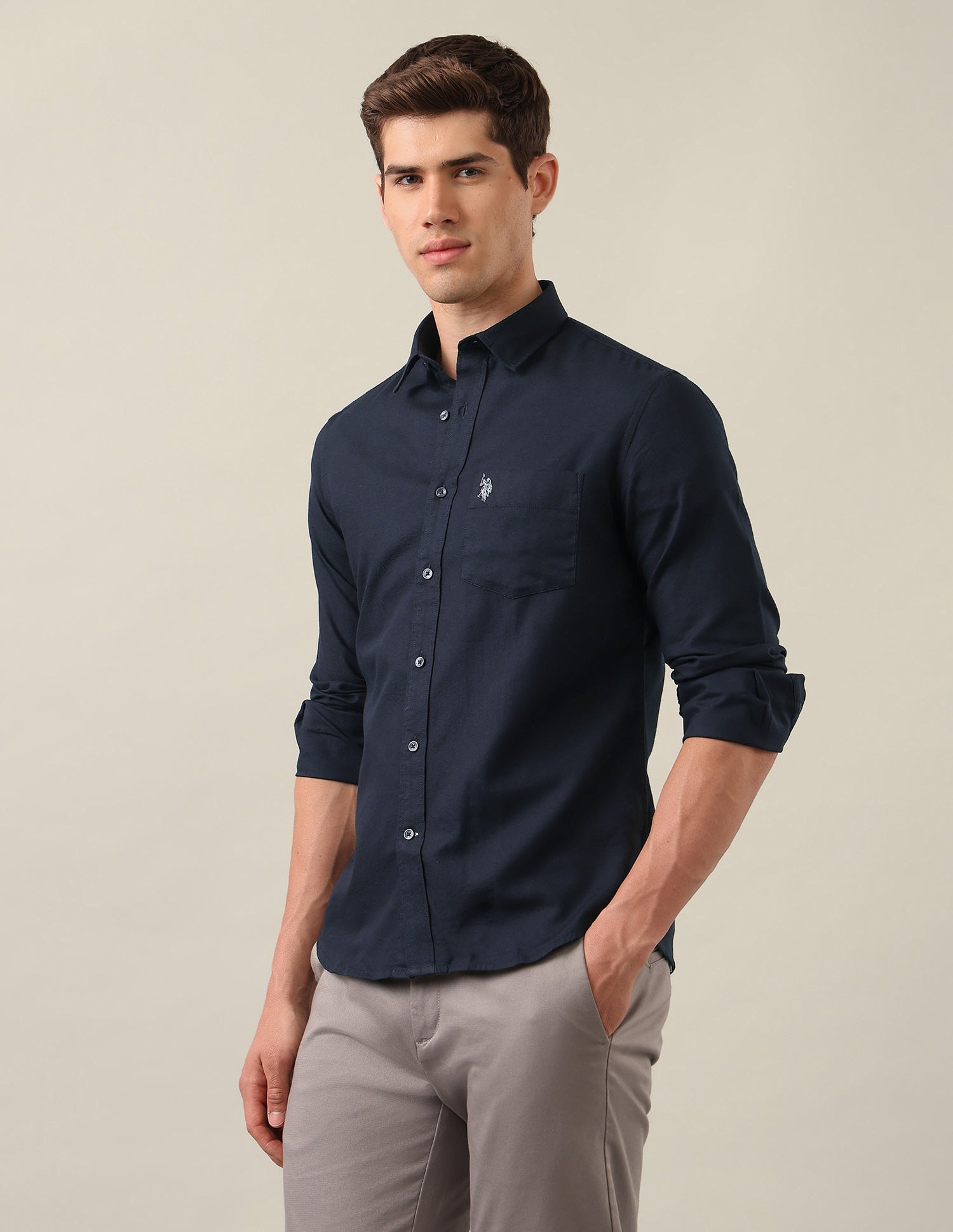 Tailored Fit Solid Shirt Navy - U.S. Polo Assn. India | Large