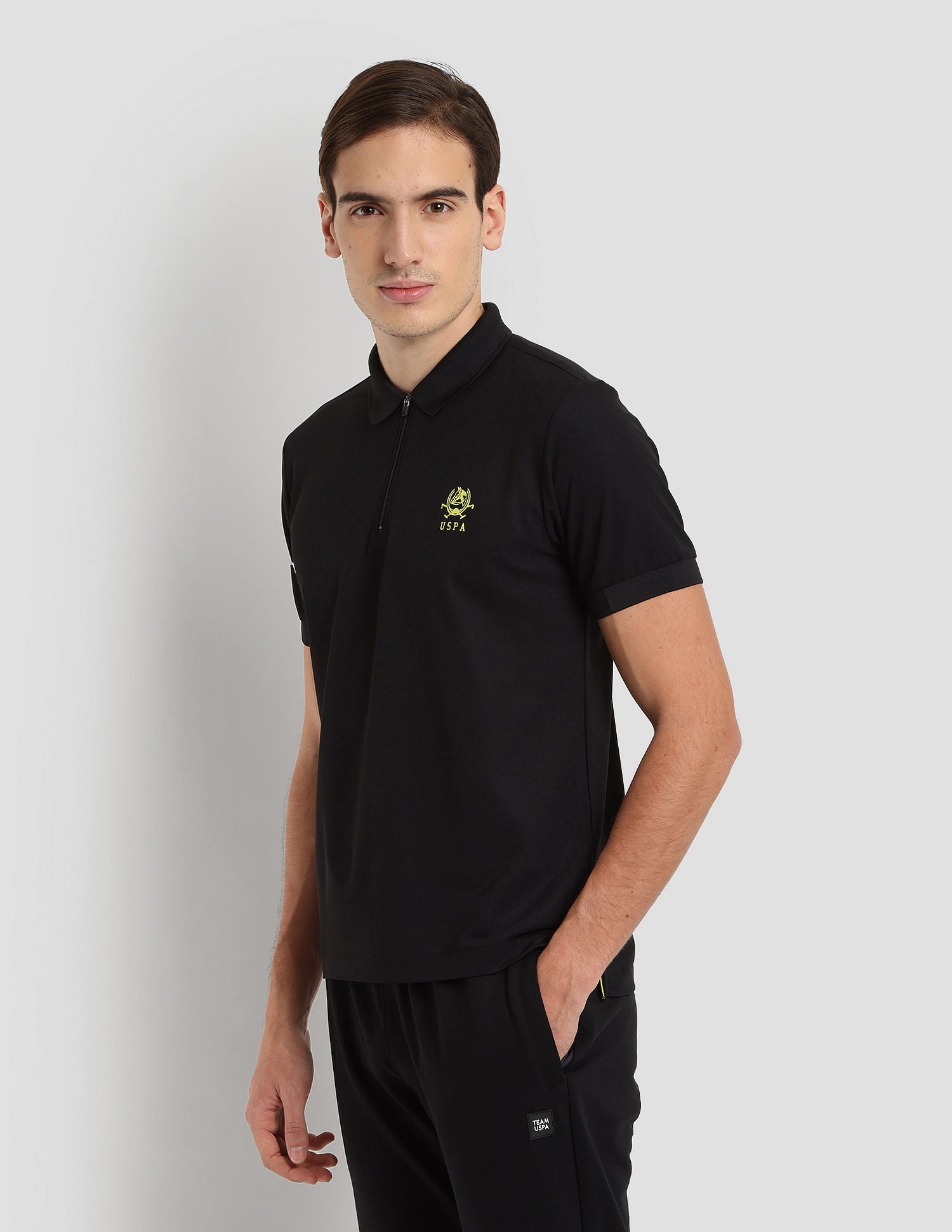 Polyester Zipper Sport Polo Shirt Black - U.S. Polo Assn. India | Large