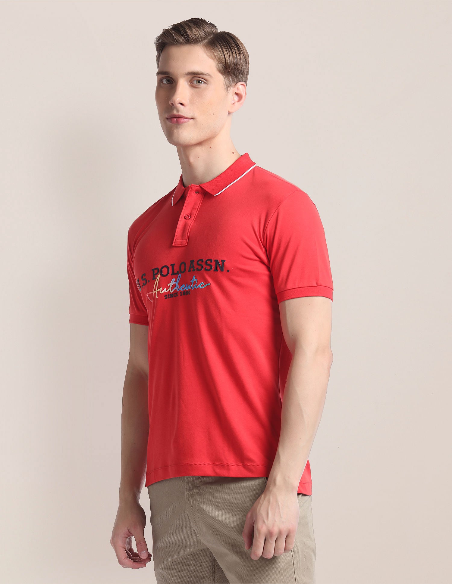 Brand Print Slim Polo Shirt Red - U.S. Polo Assn. India | Large