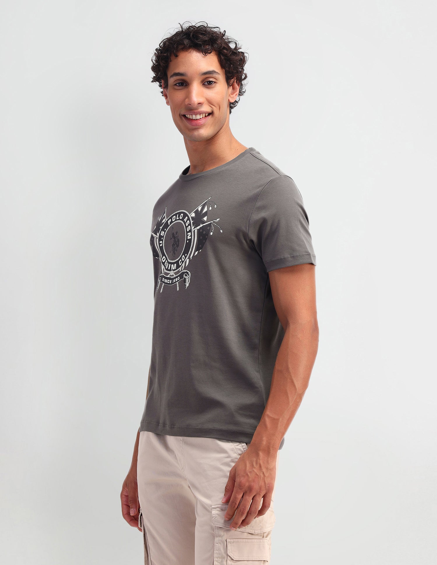 Brand Printed Pattern Muscle Fit T-Shirt Bgranite Grey - U.S. Polo Assn. India | Large
