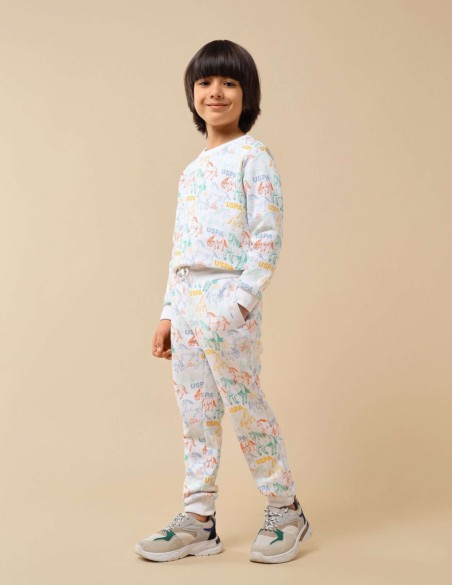 Boys Graphic Brand Printed Regular Fit Joggers White - U.S. POLO ASSN. | Large