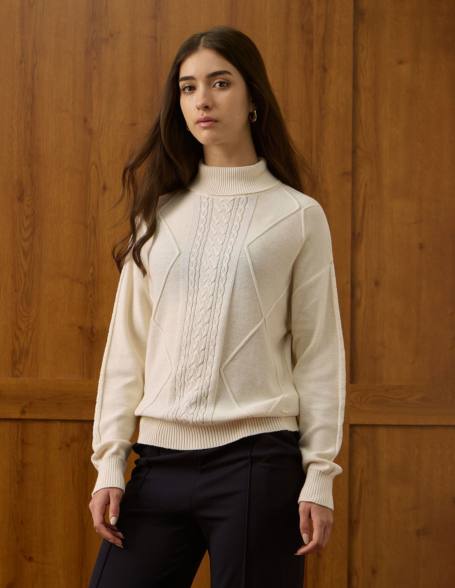 Cable Knit Turtle Neck Sweater Off White - U.S. POLO ASSN. | Large