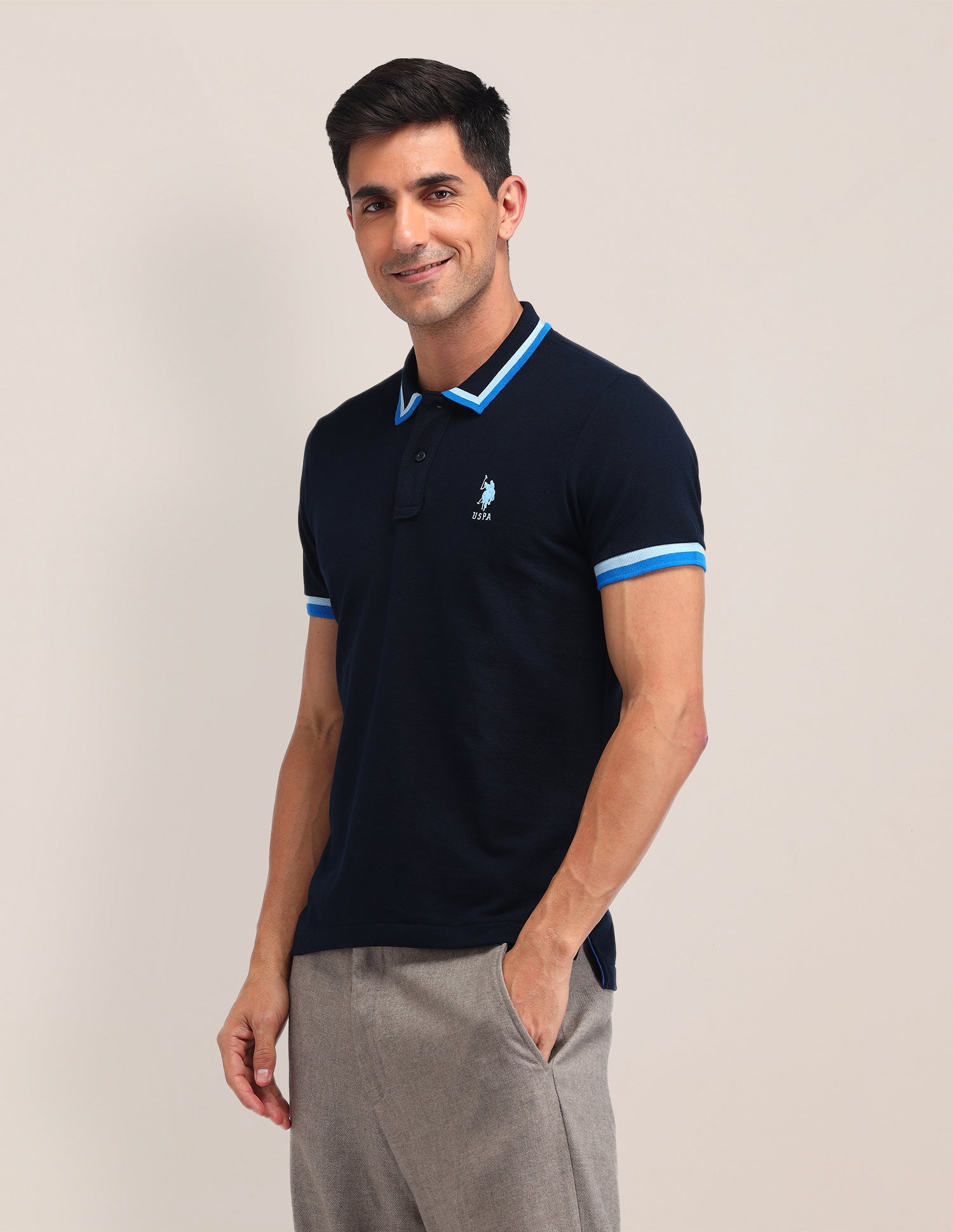 Solid Pattern Slim Fit Polo Shirt Navy - U.S. Polo Assn. India | Large