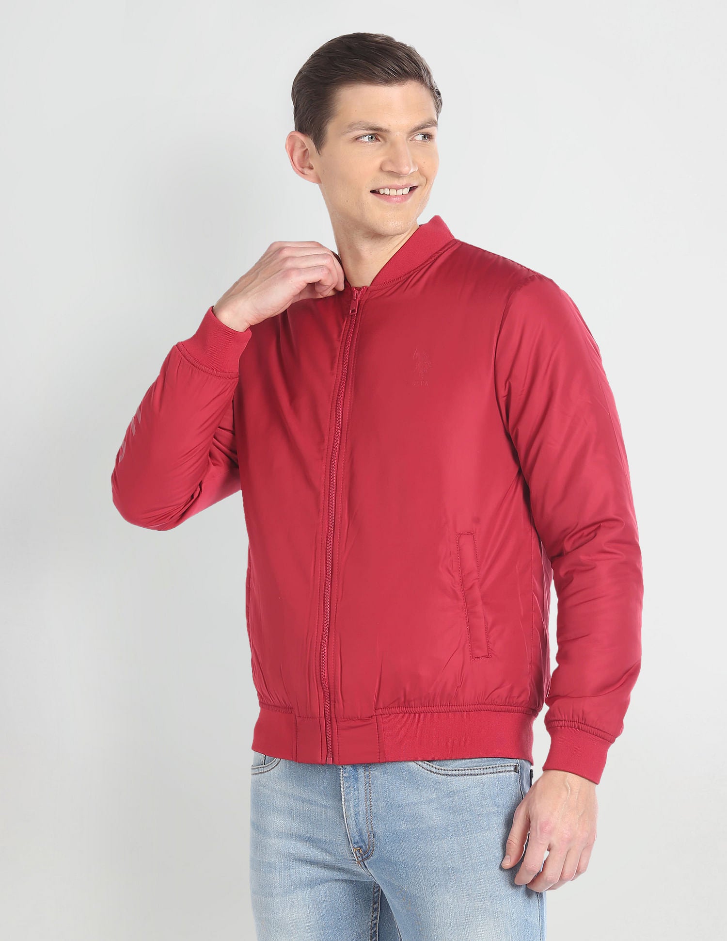 High Neck Long Sleeve Bomber Jacket Red - U.S. POLO ASSN. | Large