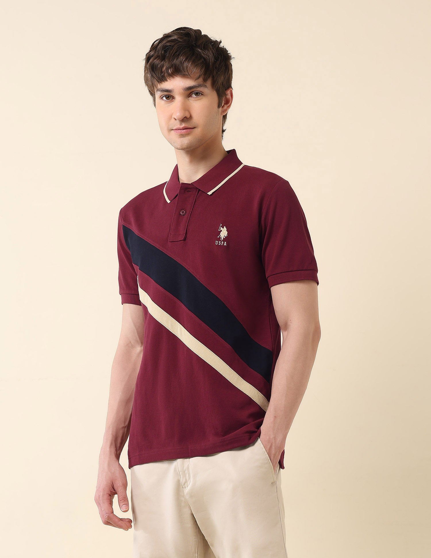 Colourblocked Classic Polo Shirt Wine - U.S. POLO ASSN. | Large