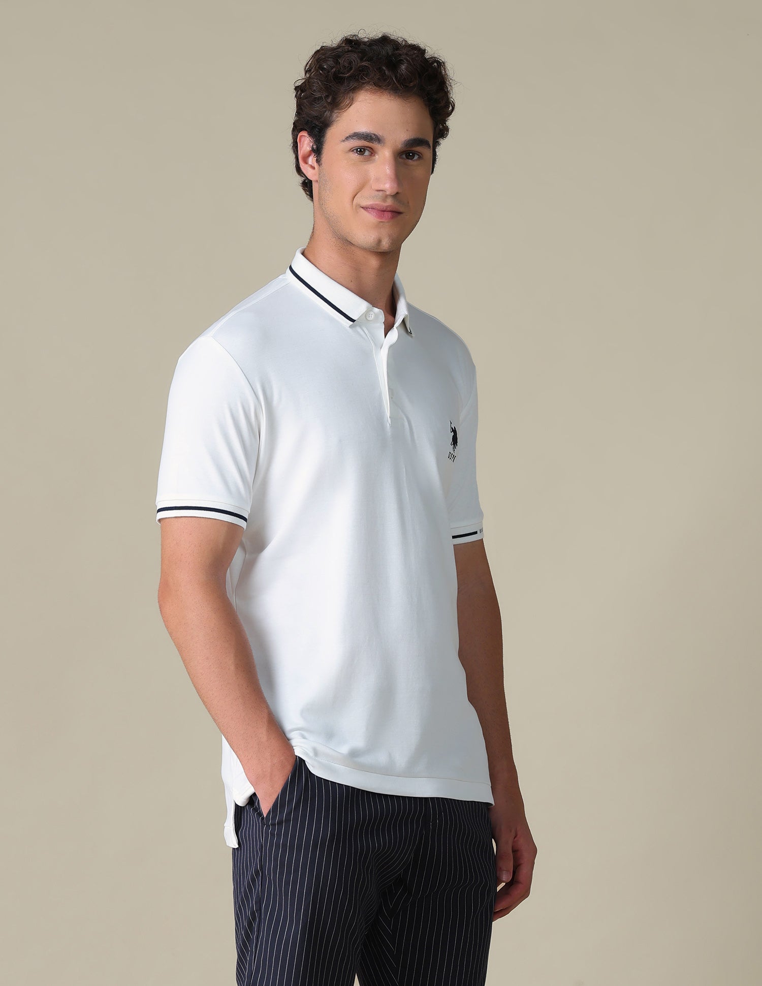 Regular Fit Solid Polo Shirt Ivory - U.S. Polo Assn. India | Large