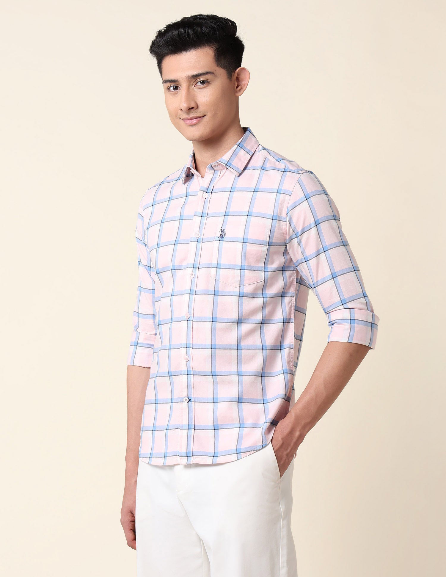 Grid Tattersall Checked Tailored Fit Shirt White - U.S. POLO ASSN. | Large