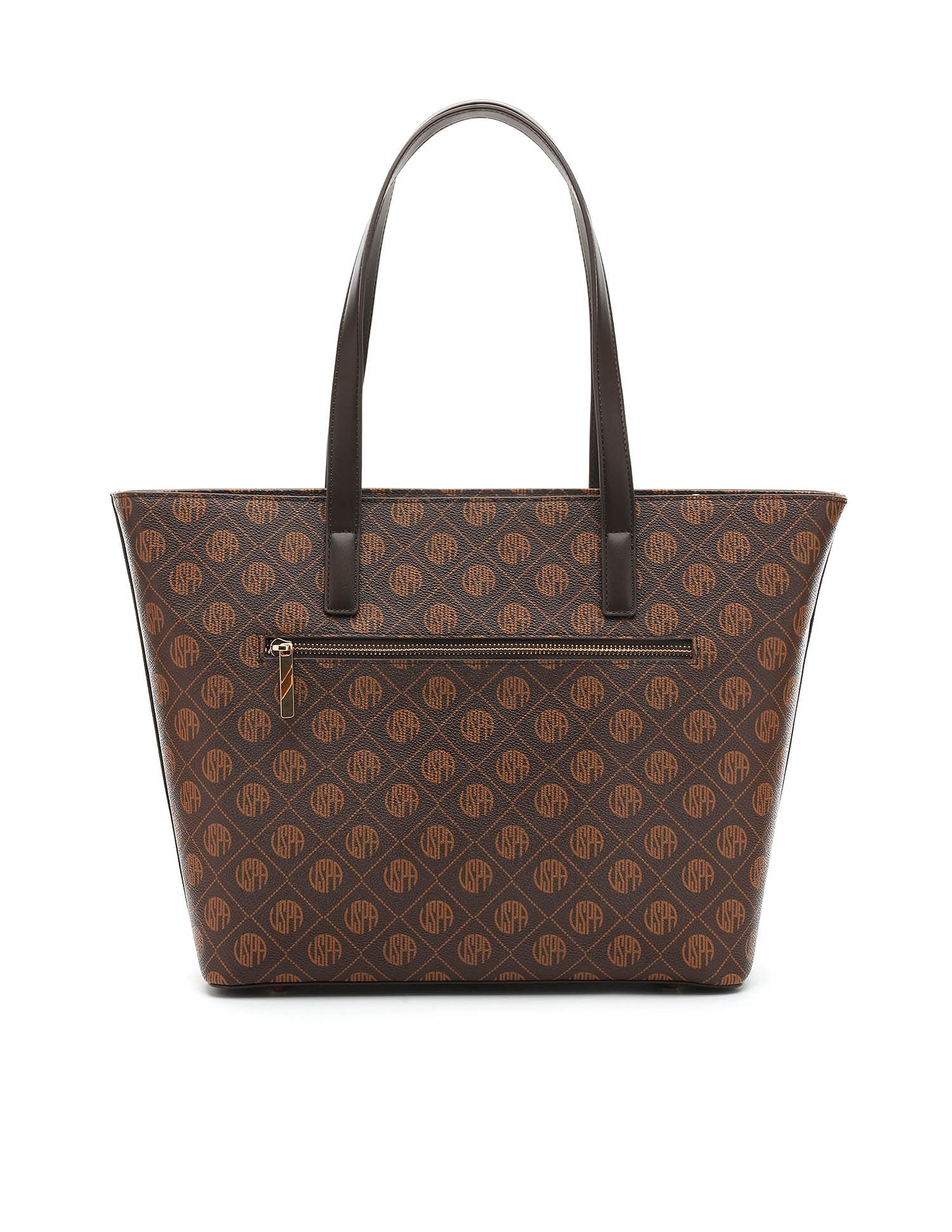 Isla Monogram Tote Handbag Brown - U.S. Polo Assn. India | Large
