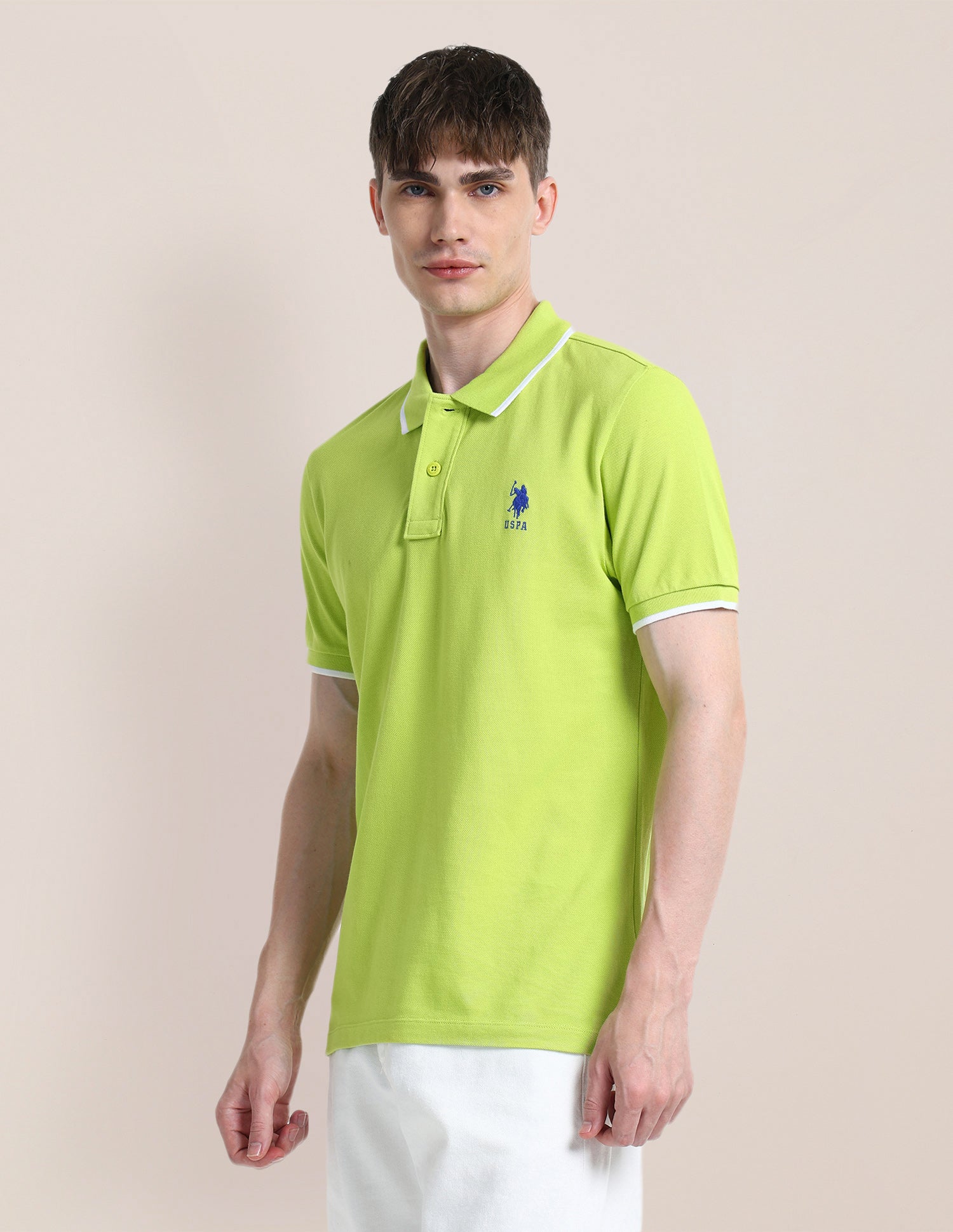 Solid Slim Fit Polo Shirt Lime-Green - U.S. Polo Assn. India | Large