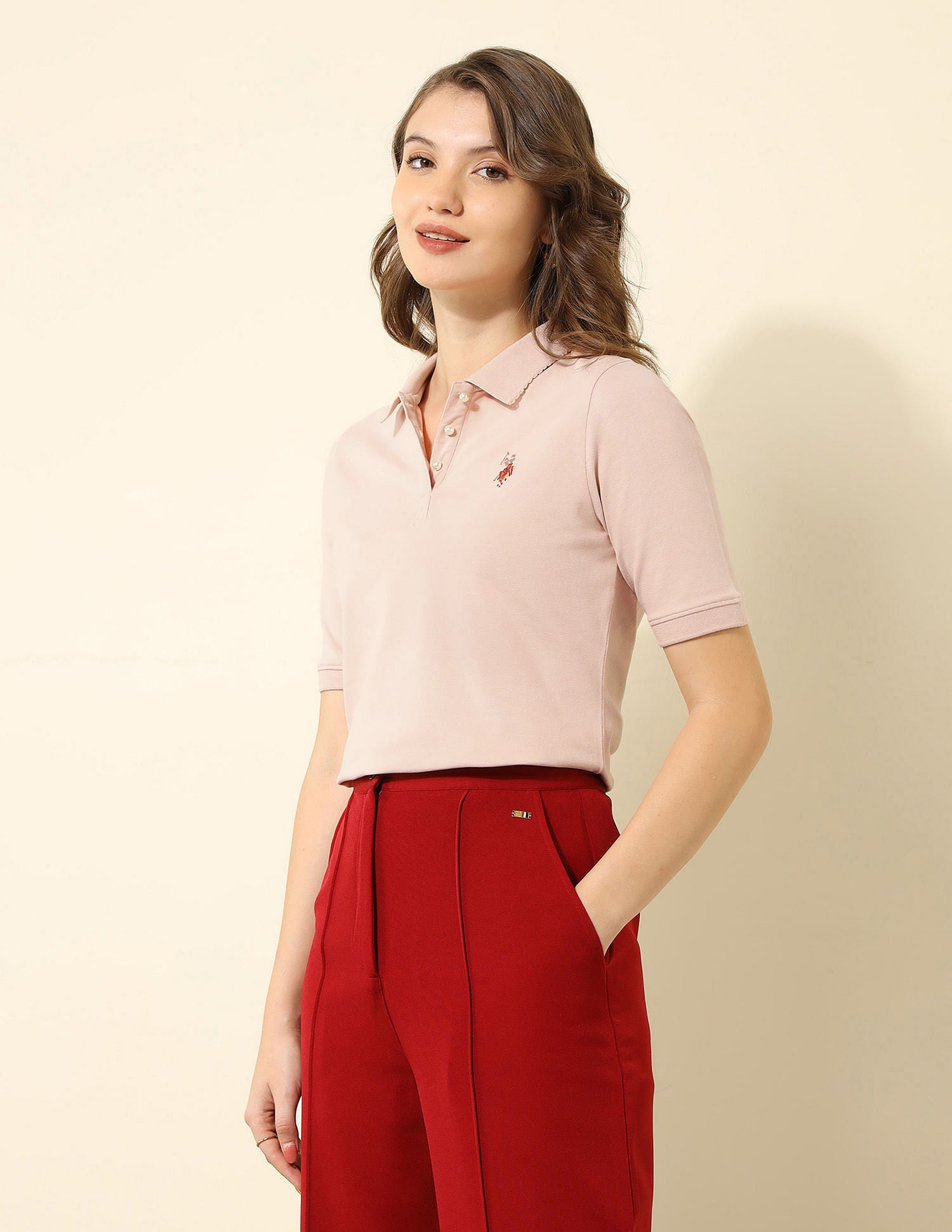 Tipped Collar Boxy Fit Polo Shirt Light Pink - U.S. Polo Assn. India | Large