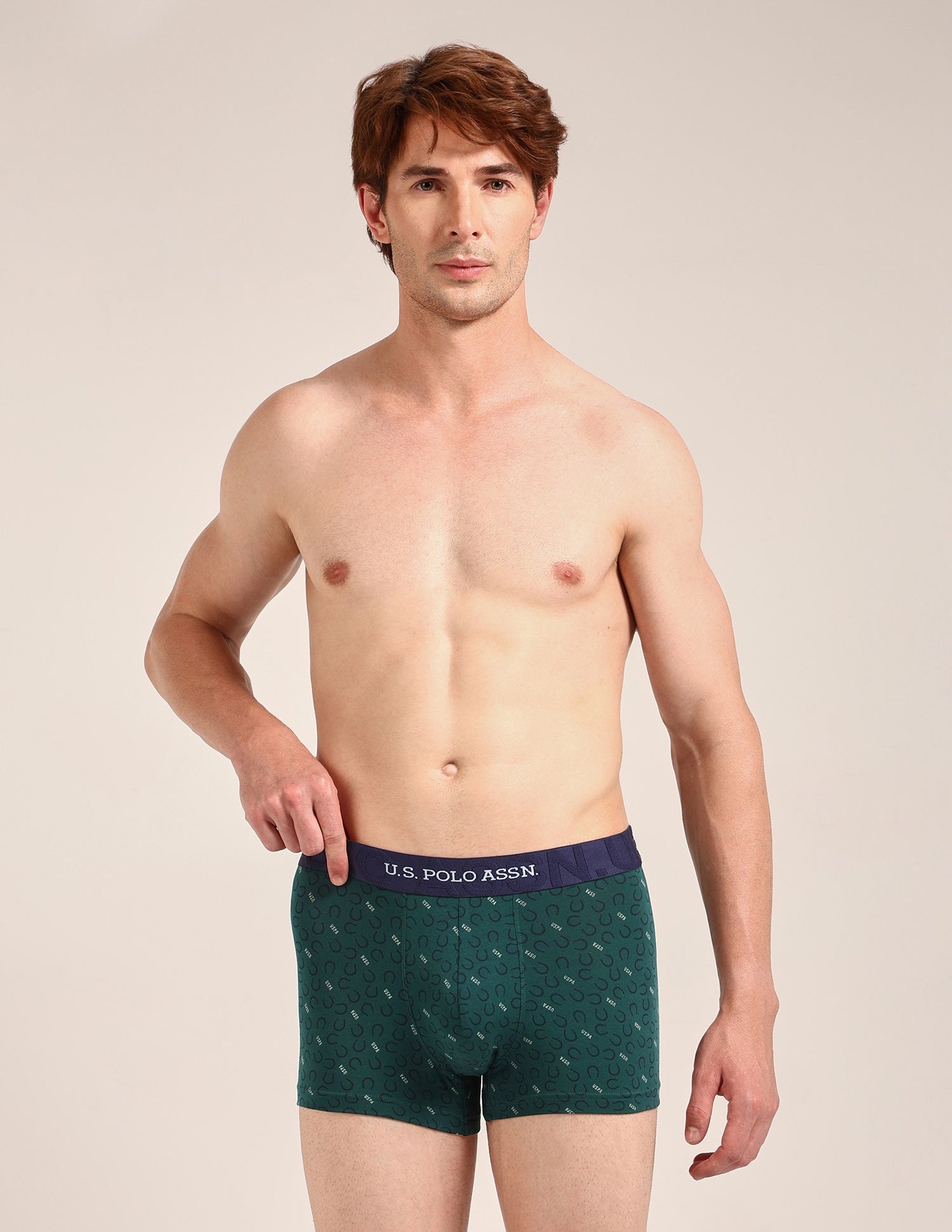 Printed Cotton Stretch Essential OET23 Trunk - Pack Of 2 Bistro Green/Pale Olive Green - U.S. Polo Assn. India | Large