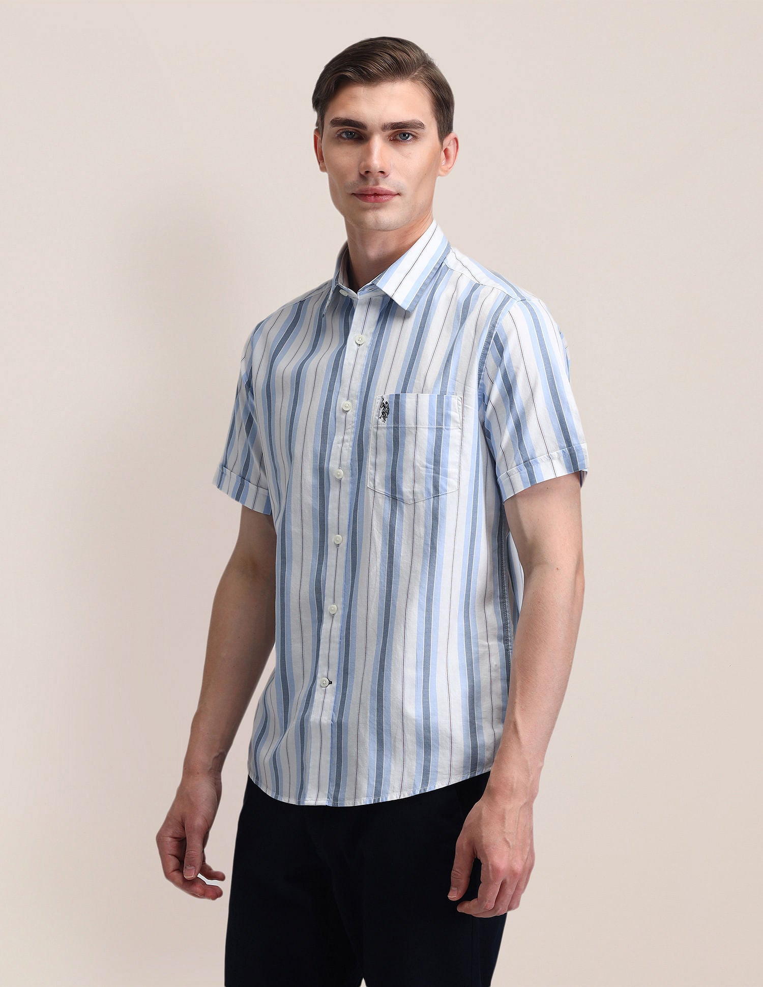 Vertical Striped Twill Shirt Blue - U.S. Polo Assn. India | Large