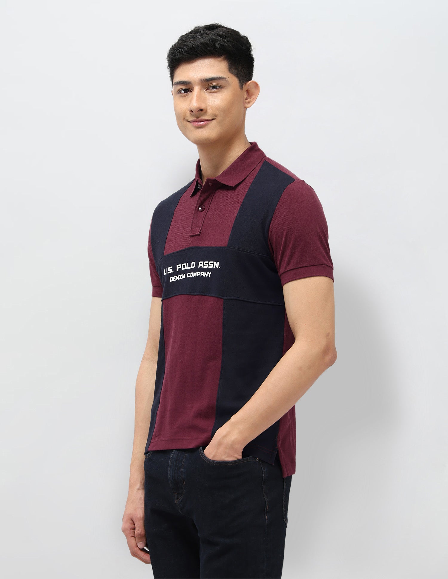 Colourblocked Pure Cotton Polo Shirt Maroon - U.S. Polo Assn. India | Large