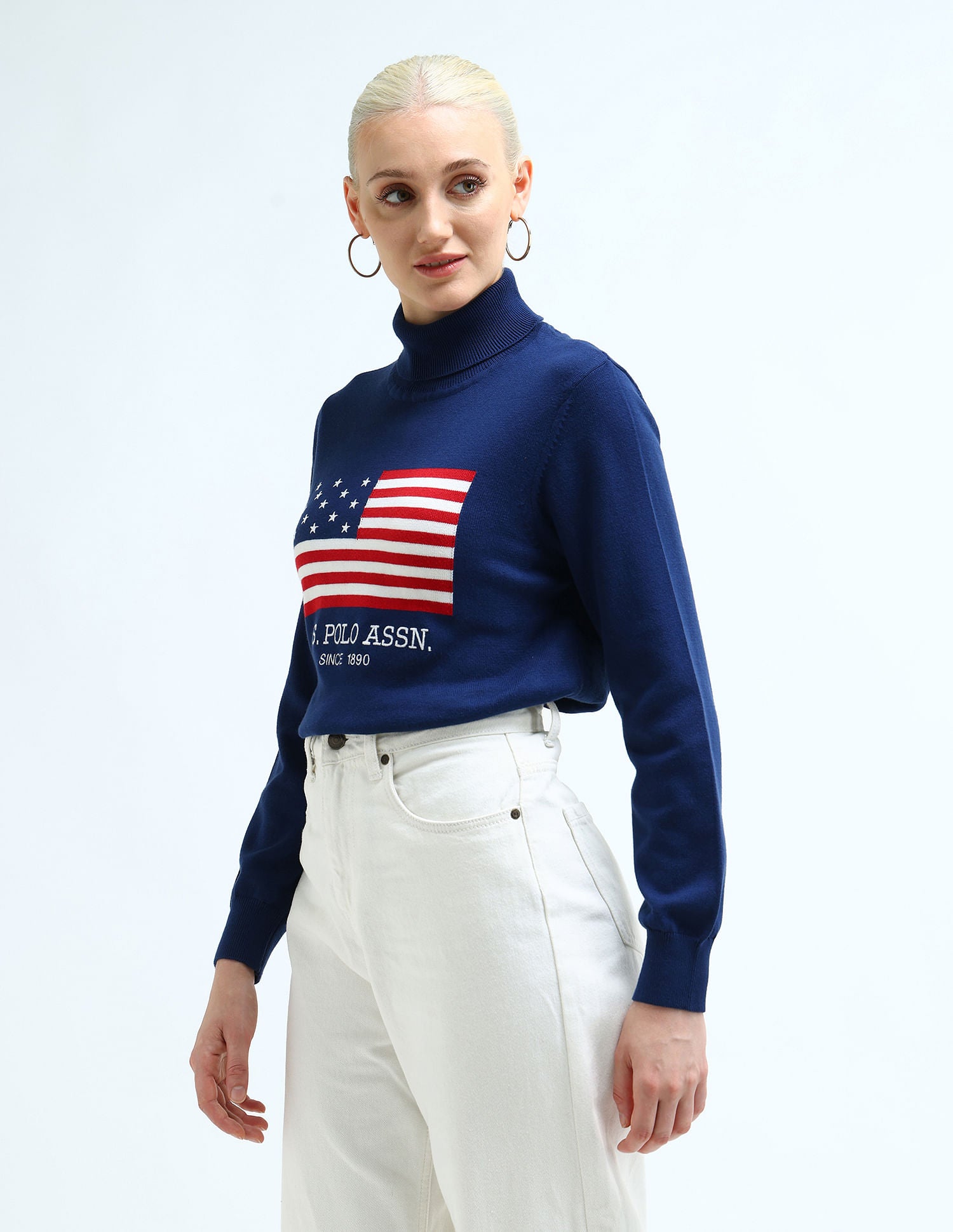 Brand Printed Turtle Neck Sweater Navy - U.S. Polo Assn. India | Large