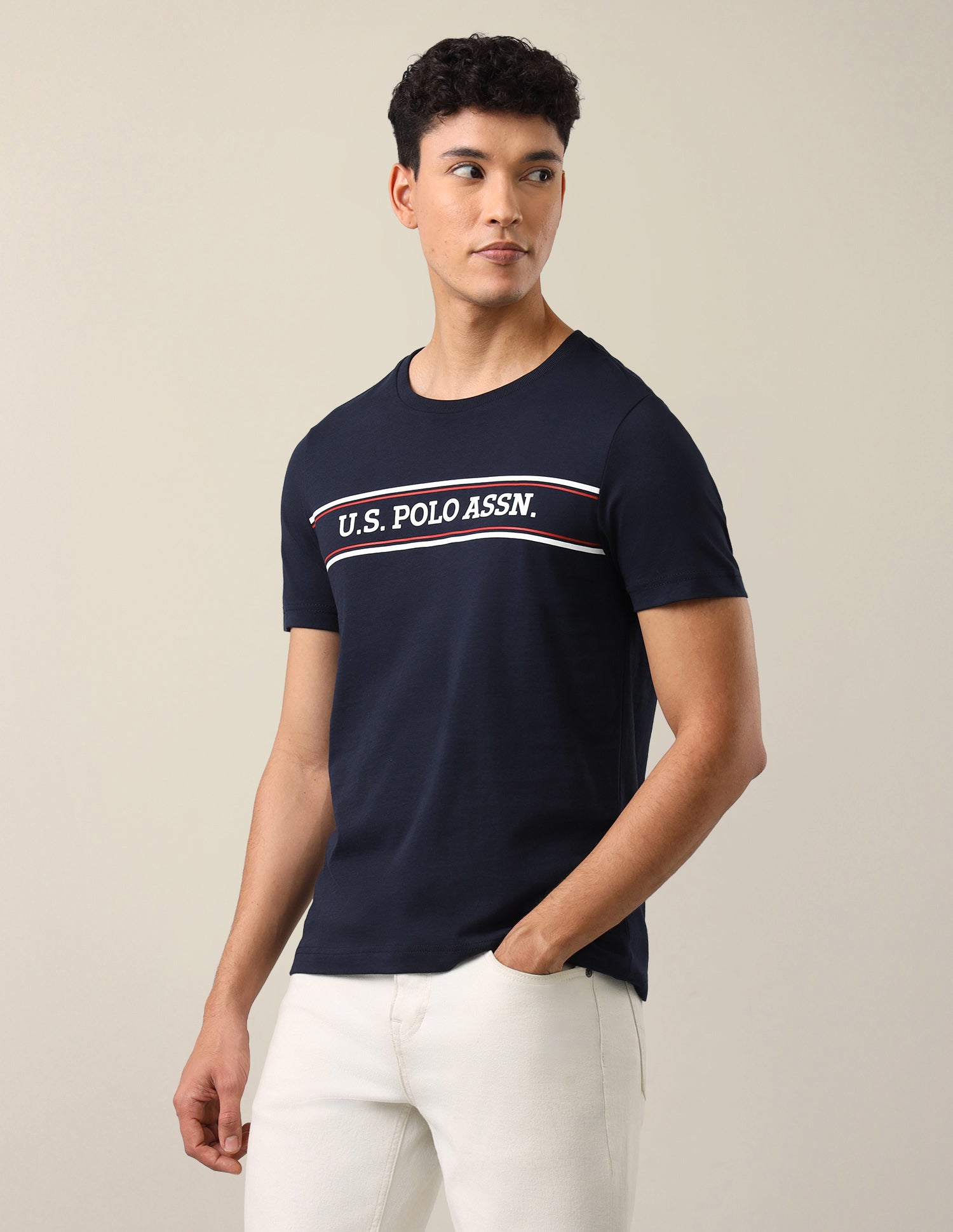 Brand Printed Regular Fit T-Shirt Navy - U.S. Polo Assn. India | Large