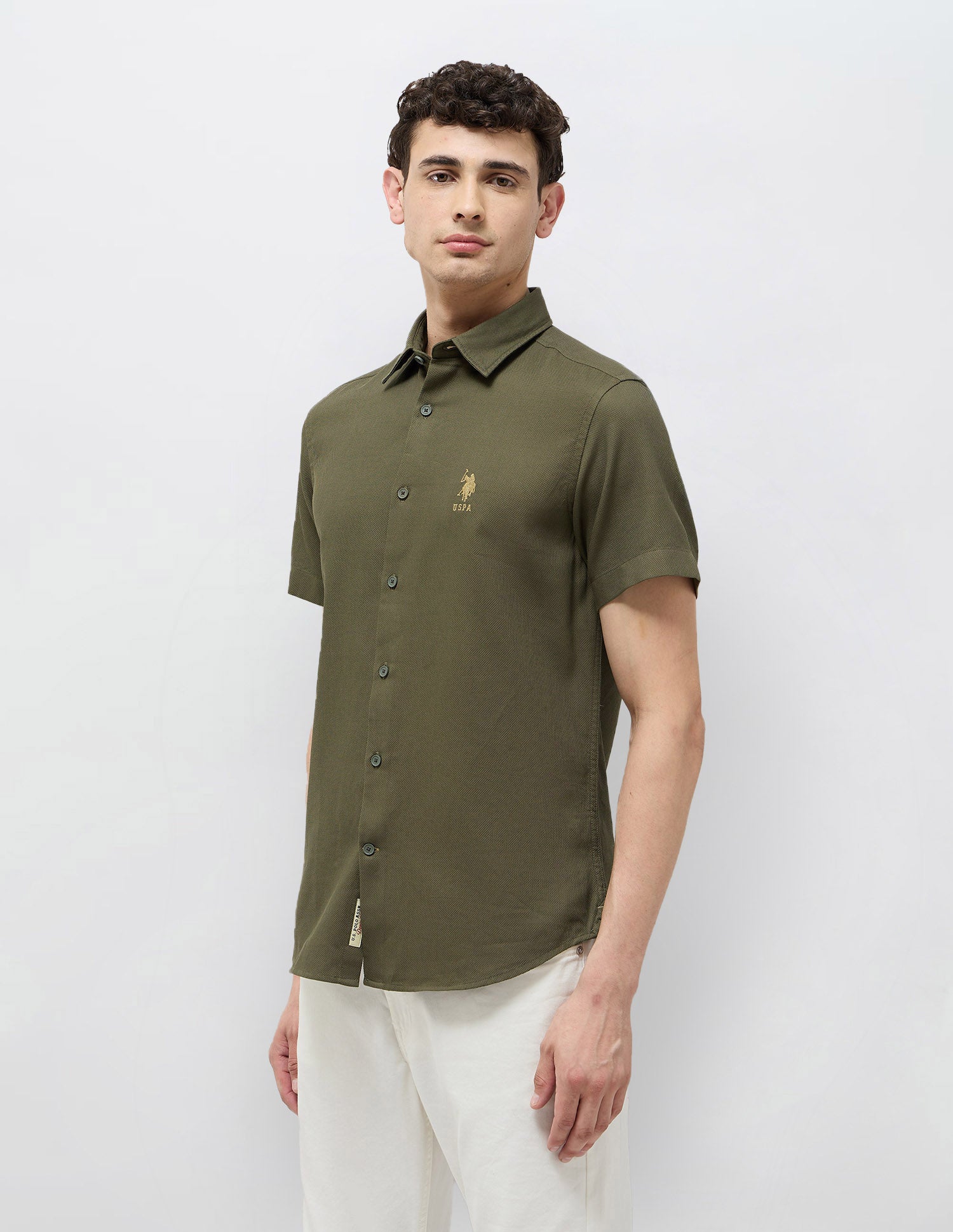 Textured Regular Fit Dobby Shirt Olive - U.S. Polo Assn. India | Large