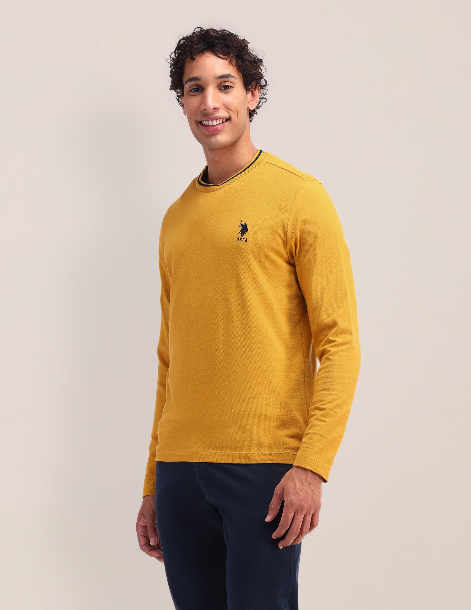 Solid Pattern Slim Fit T-Shirt Mustard - U.S. Polo Assn. India | Large