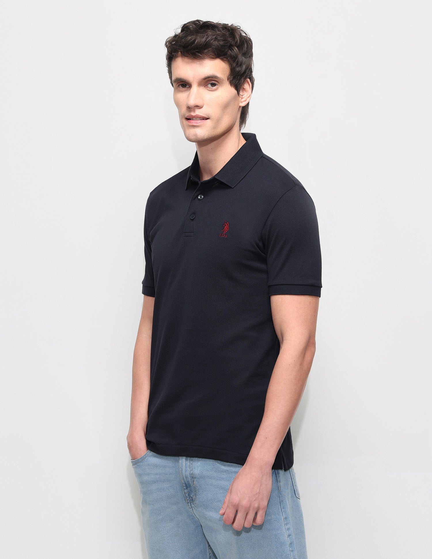 Solid Slim Fit Polo Shirt Navy - U.S. Polo Assn. India | Large