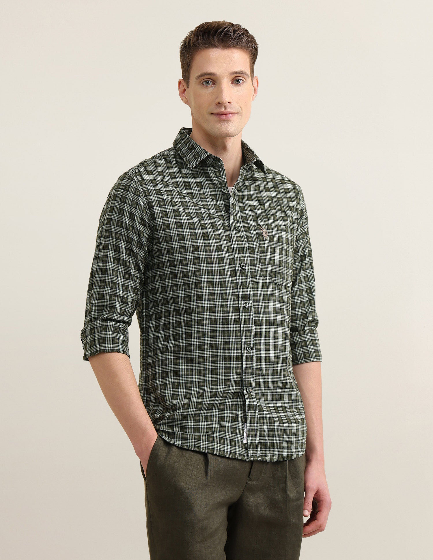 Grid Tattersall Checked Sotogrande Shirt Green - U.S. Polo Assn. India | Large